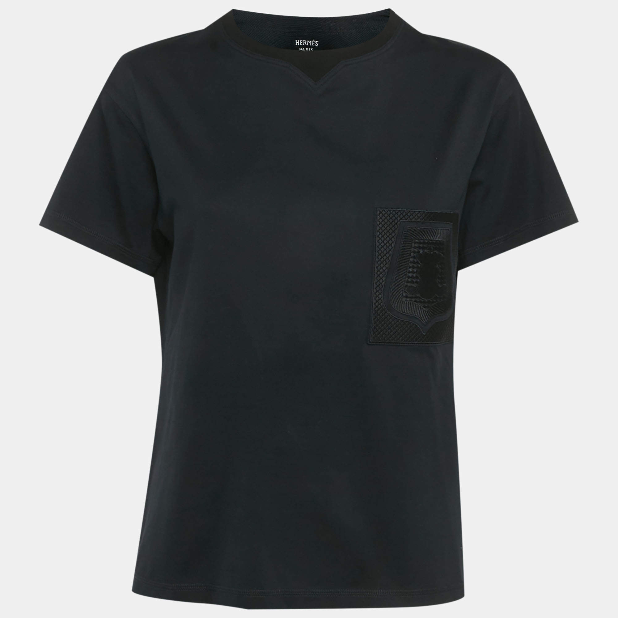 مملوكة مسبقًا Hermes Black Cotton Knit Patch Pocket Detail T-Shirt M