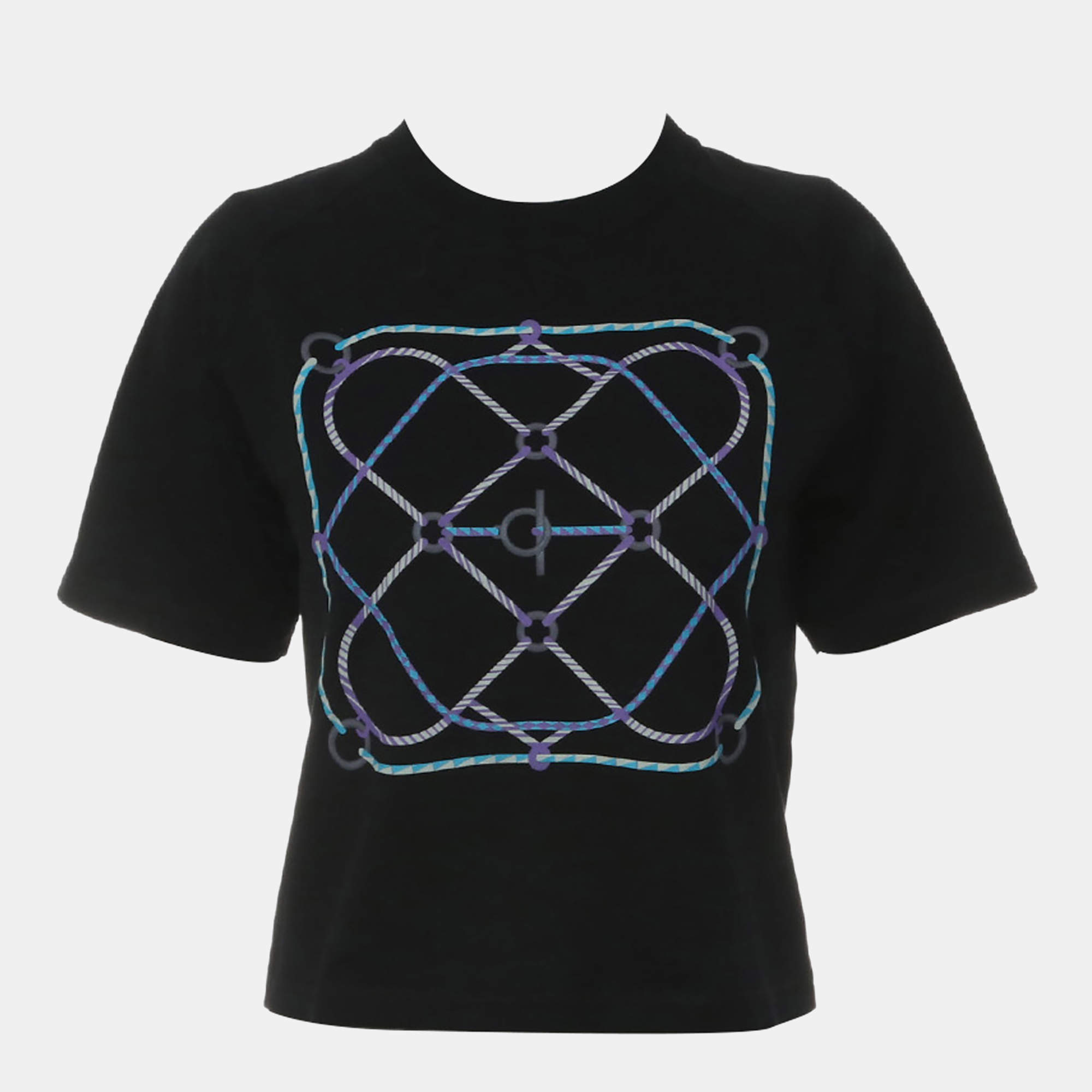 Pre Owned Hermes Black Cotton Printed Cropped Top