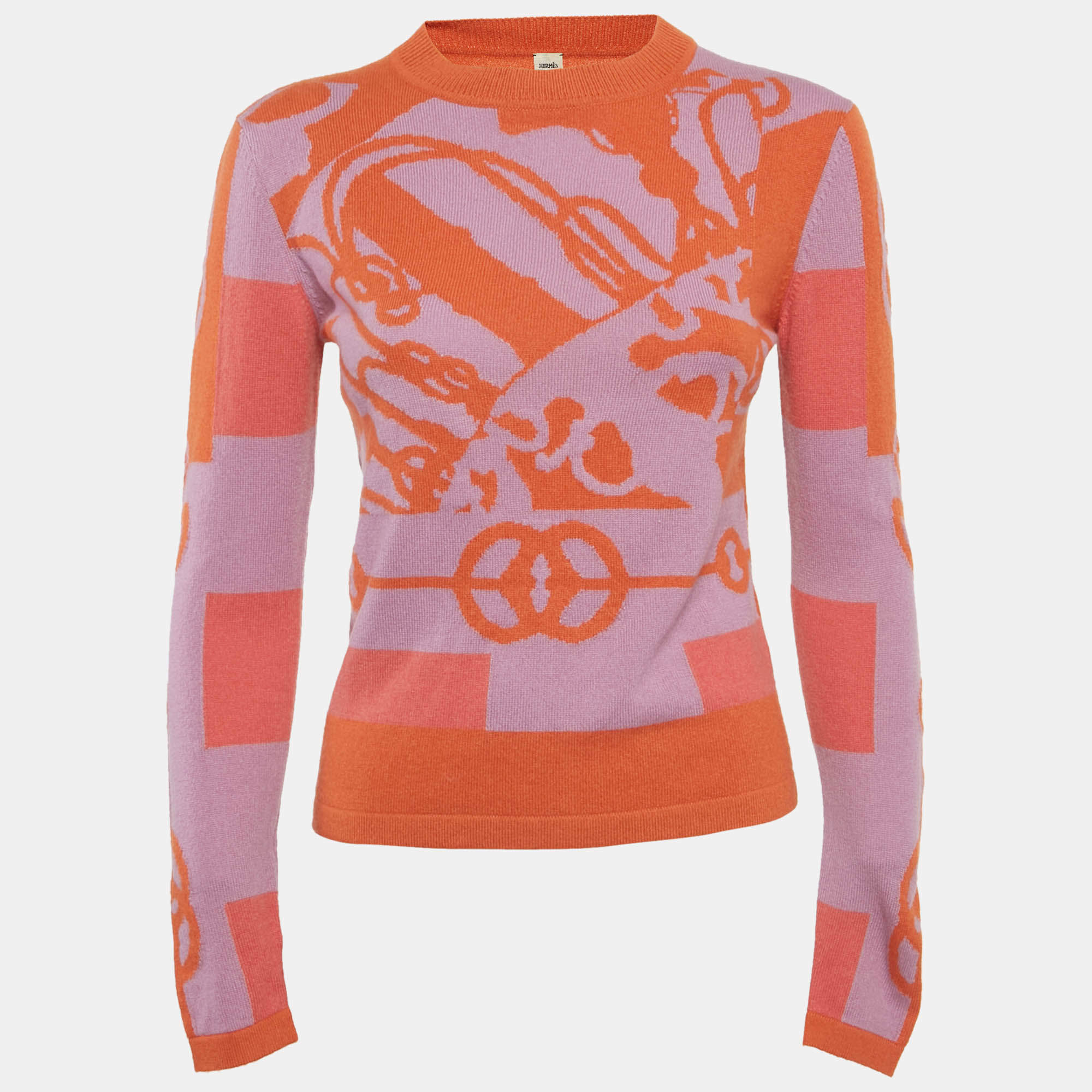 Pre Owned سويتر هيرمس تريكو كشمير برتقالي/أرجواني كليكيتي مقاس صغير ( سمول )