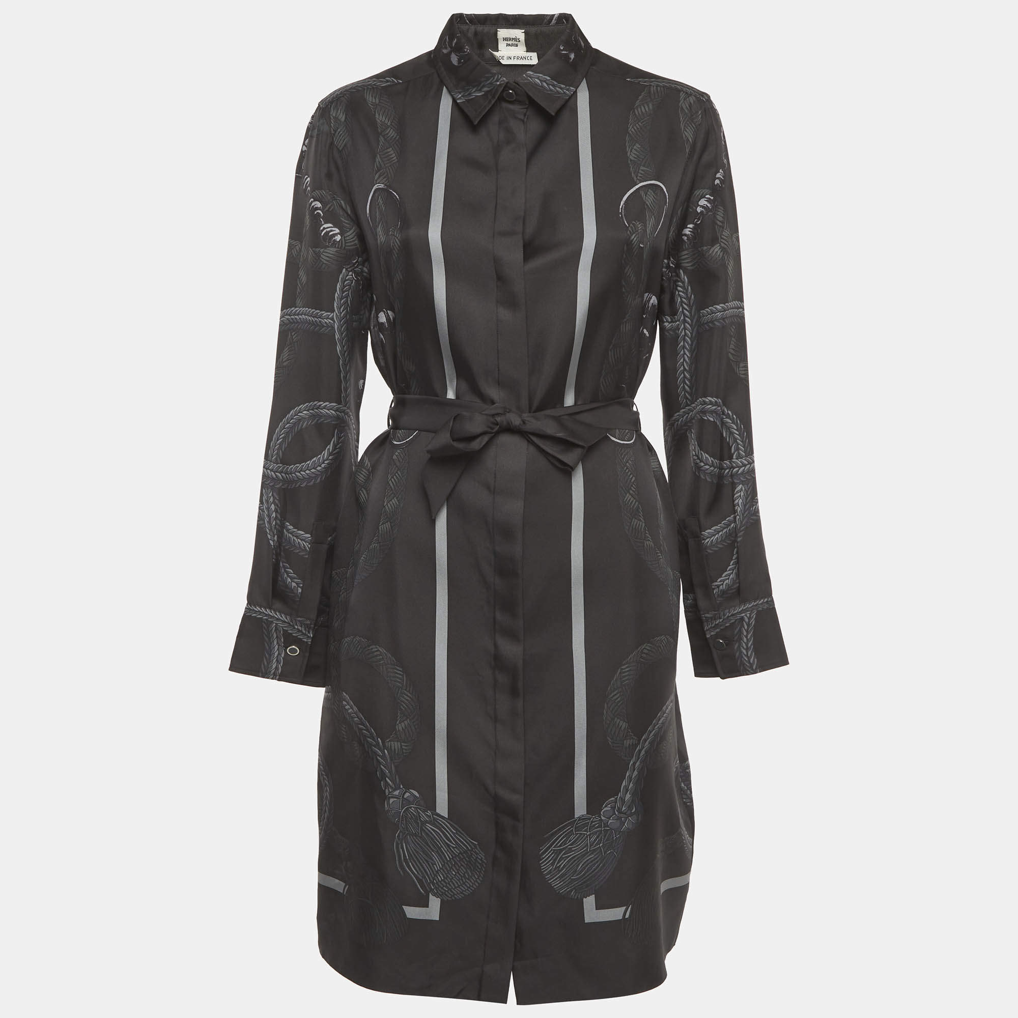 Pre Owned Hermes Black Silk Palefroi Remix Shirt Dress M