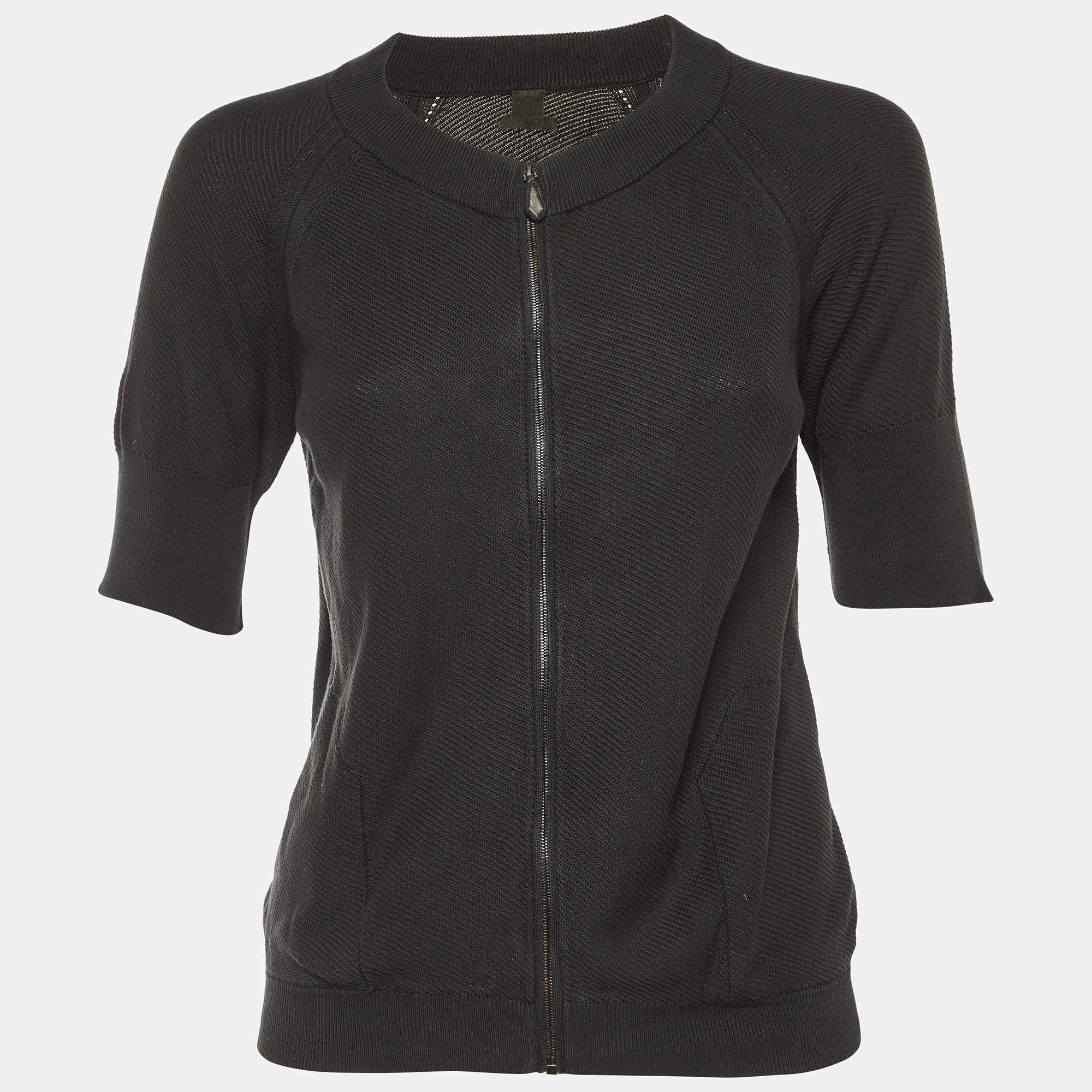 Pre Owned كنزة هيرمس قطن وحرير بأسود بسحاب مقاس متوسط (ميديوم)