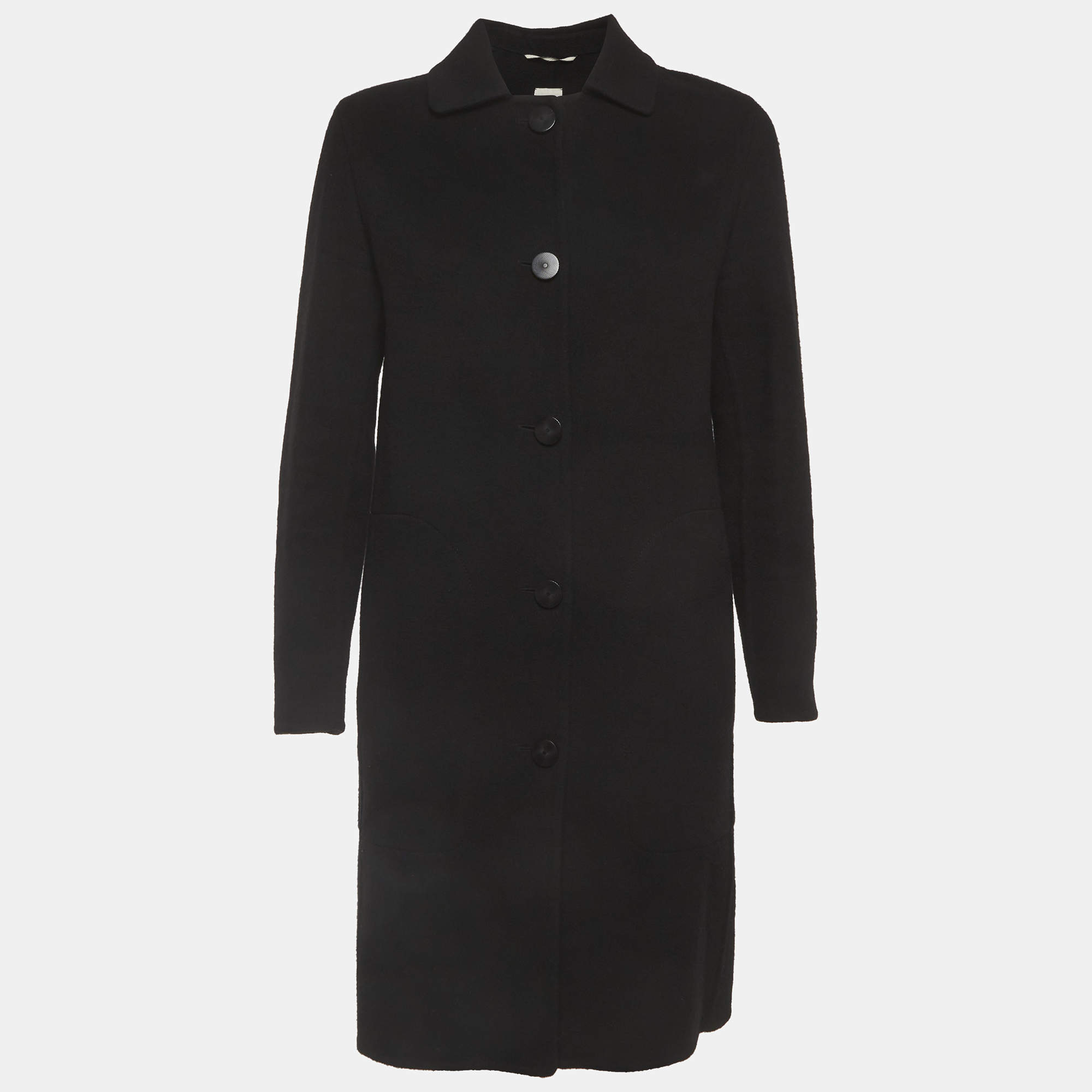 Pre Owned Hermes Black Felt Mid-Length Coat S