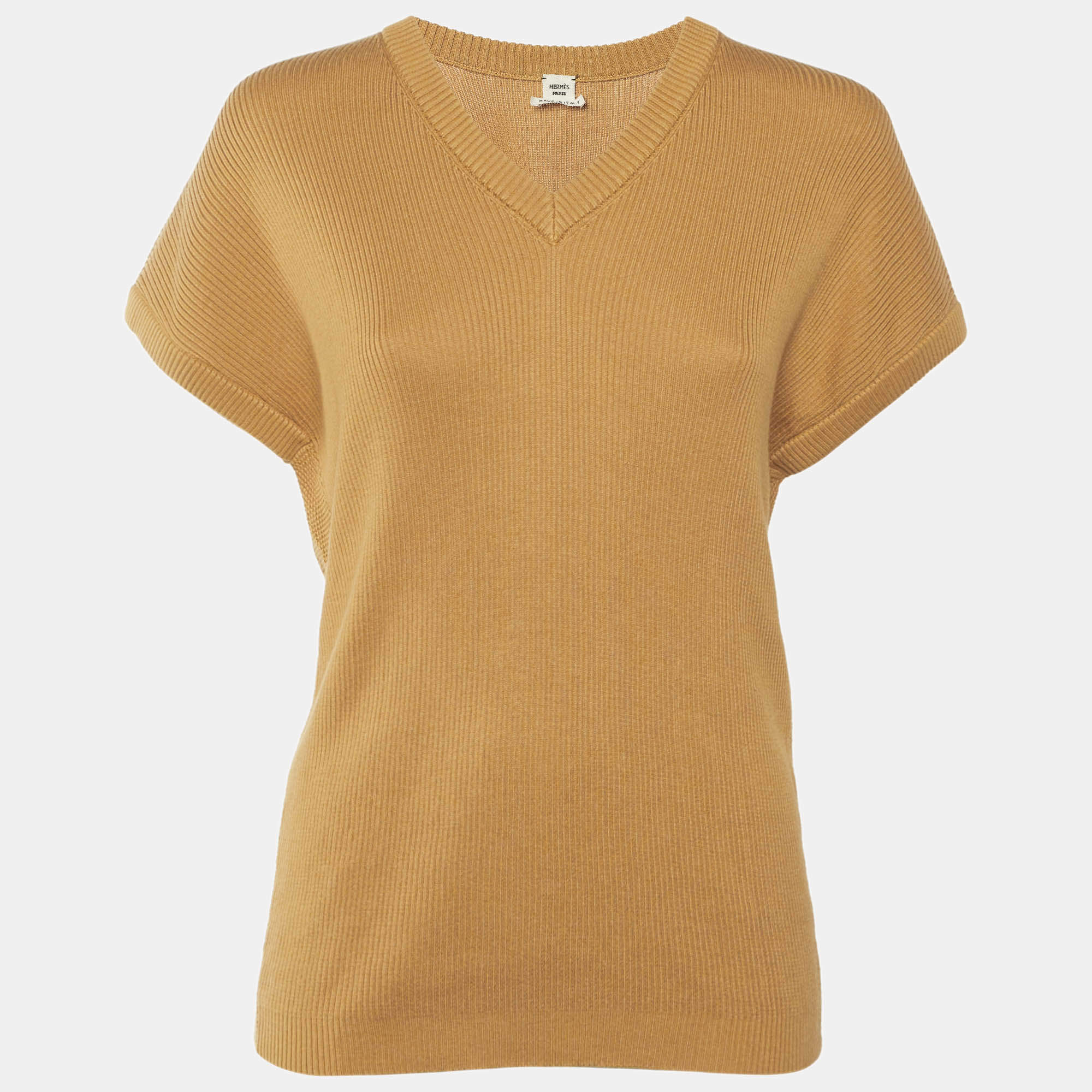 Pre Owned 
كنزة برقبة على شكل حرف V قطن وحرير تريكو هيرمس لون أصفر كروم مقاس صغير (سمول)