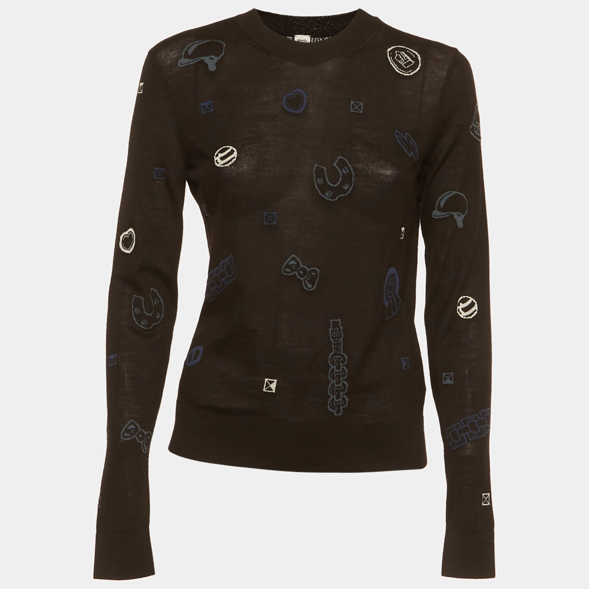 Pre Owned سويت شيرت هيرمس تريكو صوف إنترسيا أسود مقاس متوسط