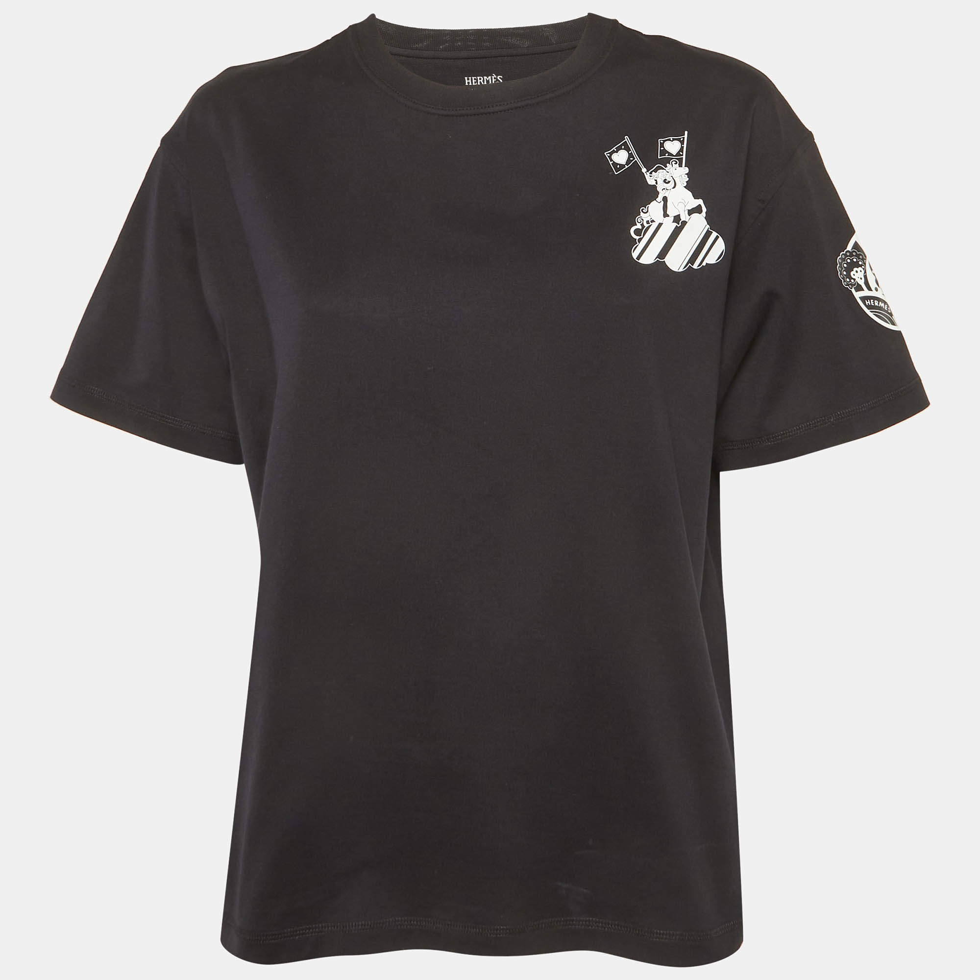 مملوكة مسبقًا Hermes Black Printed Jersey Faubourg Rainbow T-Shirt M