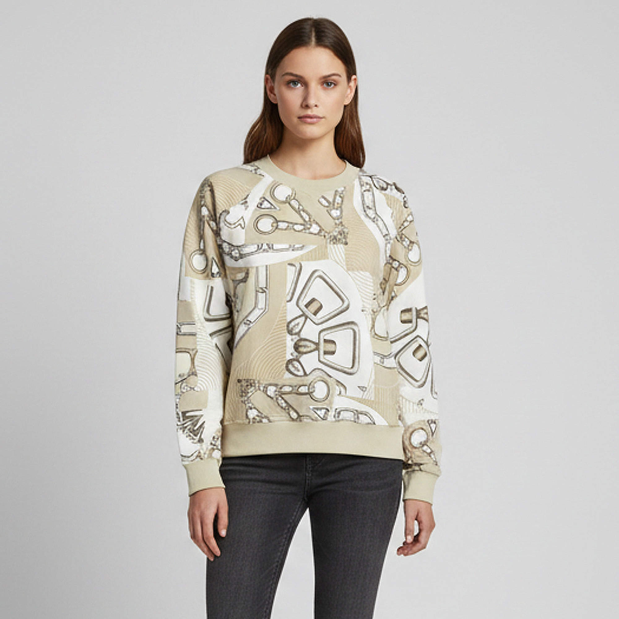 Pre Owned Hermes Beige Glaise Cotton Jersey Effet Kaleidoscope Crewneck Sweatshirt L