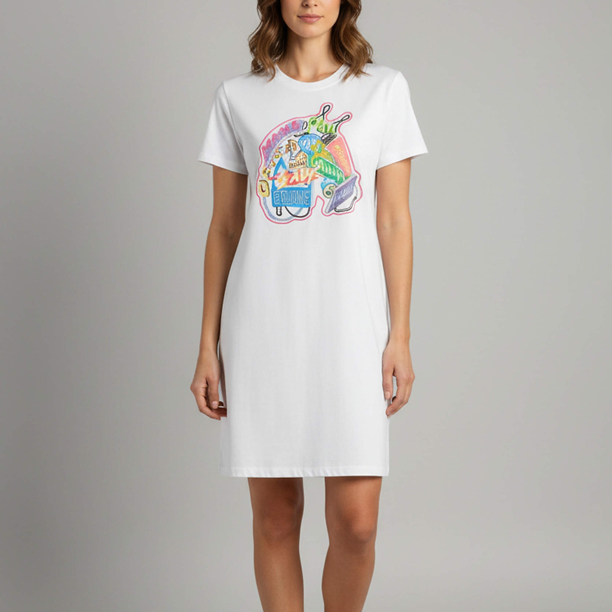 Pre Owned Hermes White Chevaloscope Embroidered Jersey T-Shirt Dress M