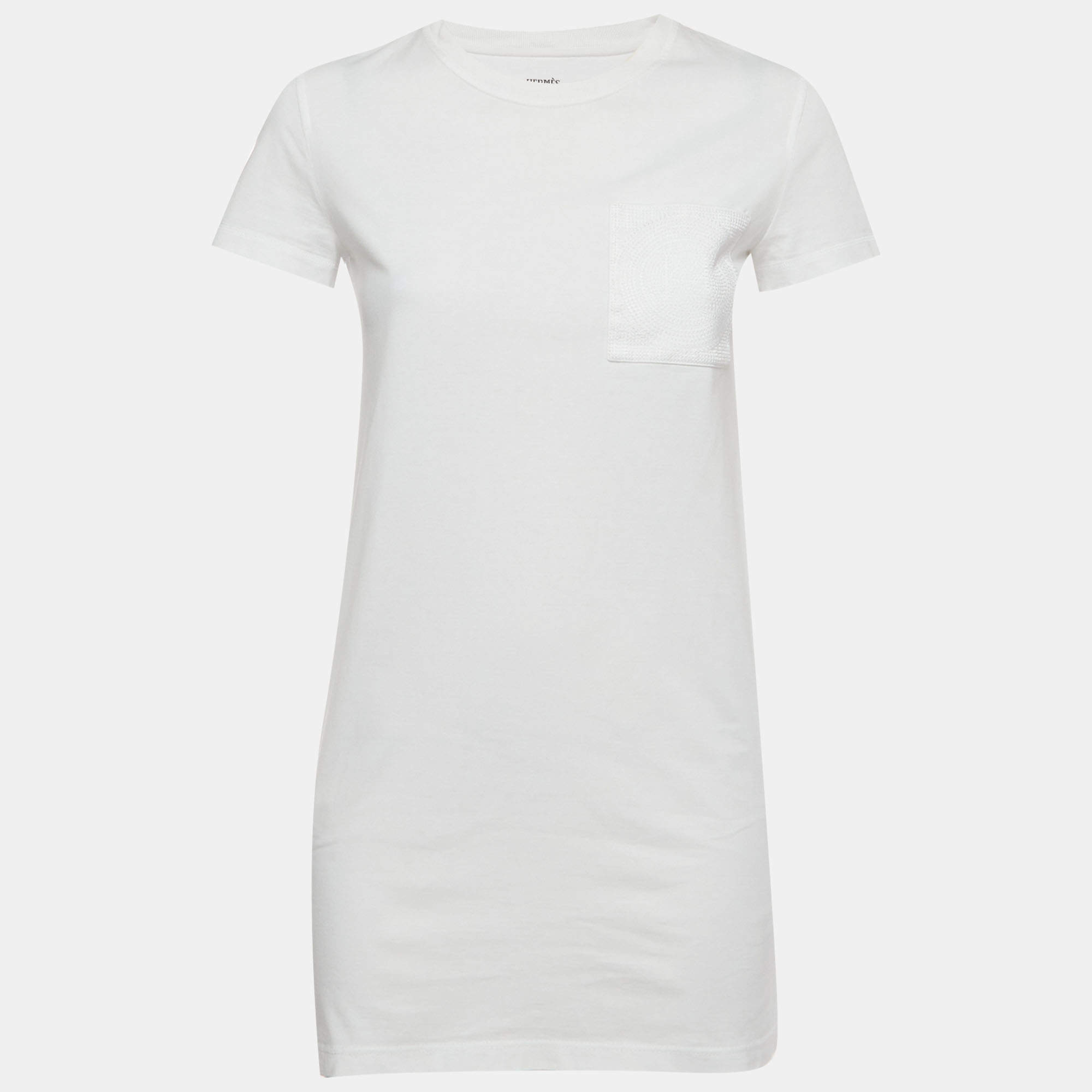 Pre Owned Hermes White Mosaique Embroidered Jersey T-Shirt Dress S