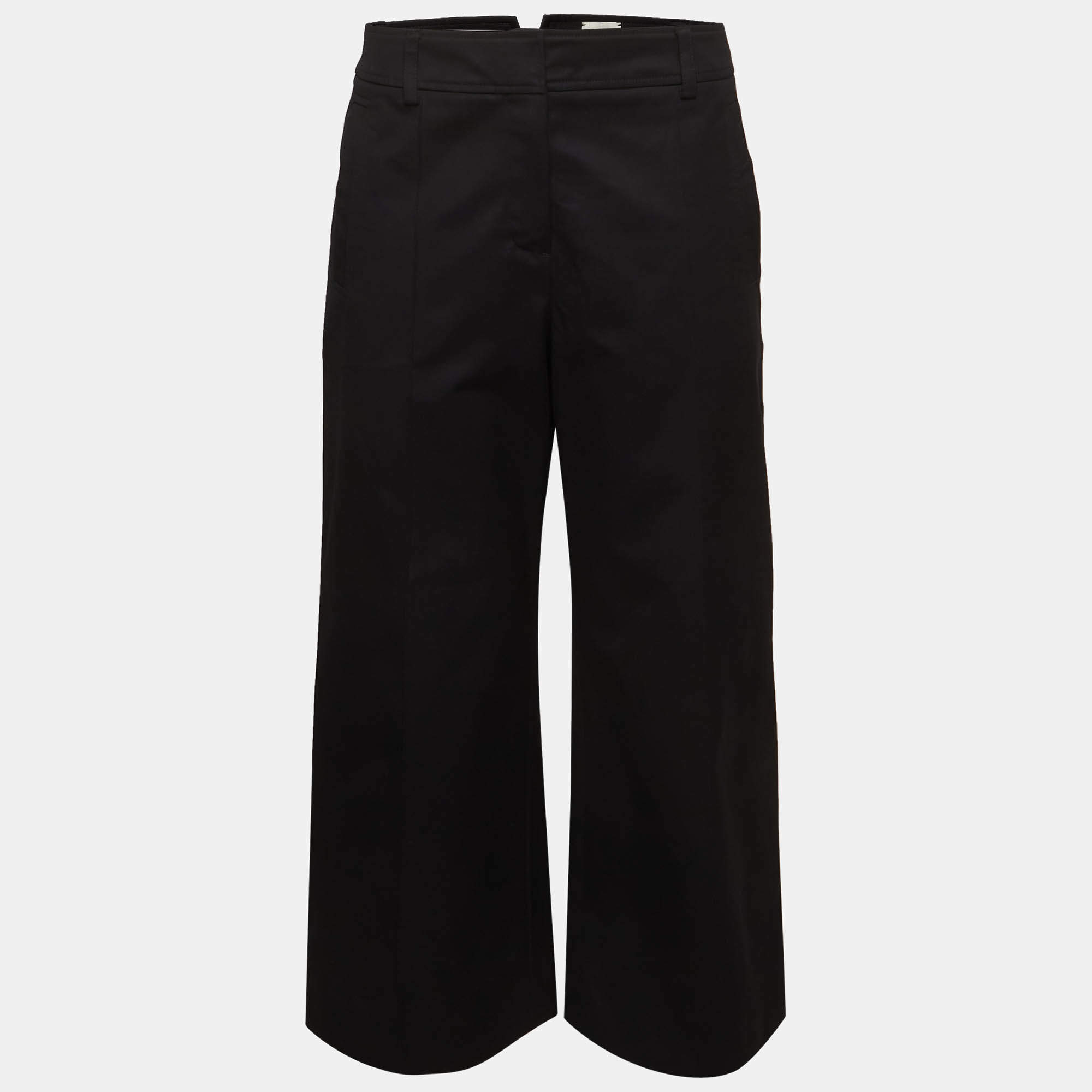 Pre Owned Hermes Black Cotton Blend Pleated Straight Fit Trouser S
