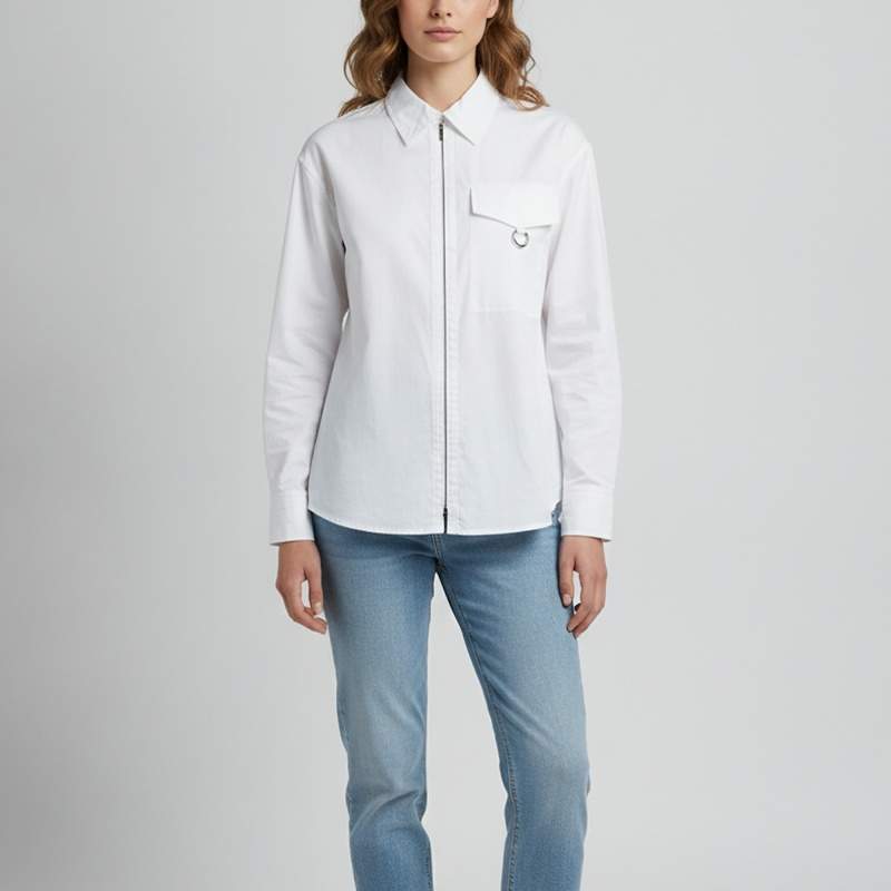مملوكة مسبقًا Hermes White Cotton Zip-Up Pocket Shirt Jacket S