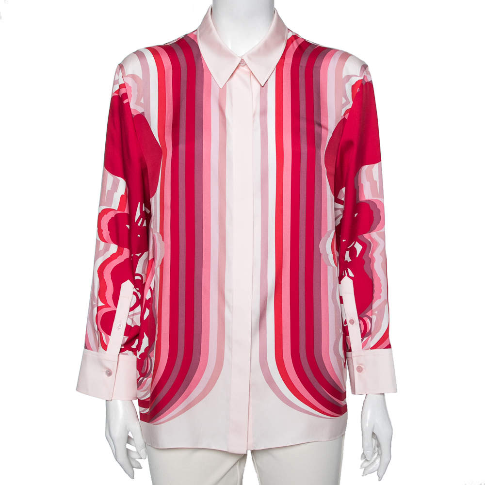 Hermes Pink Brides De Gala Printed Silk Button Front Shirt L
