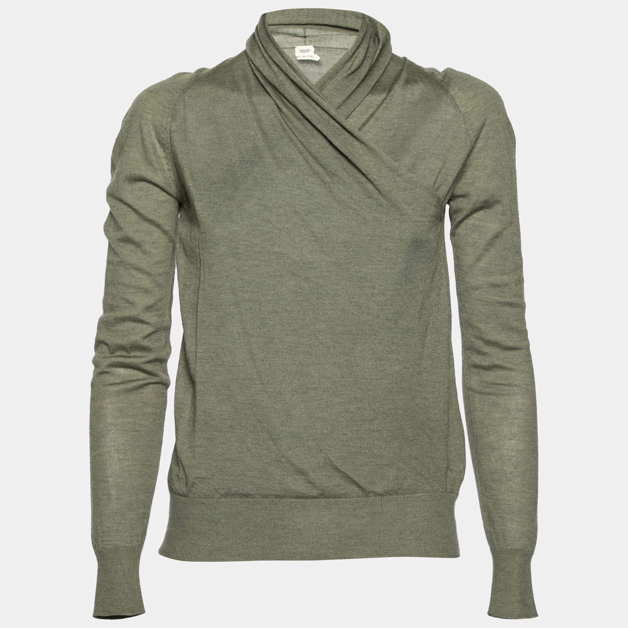 Pre Owned Hermes Green Cashmere Wrap Detail Sweater S