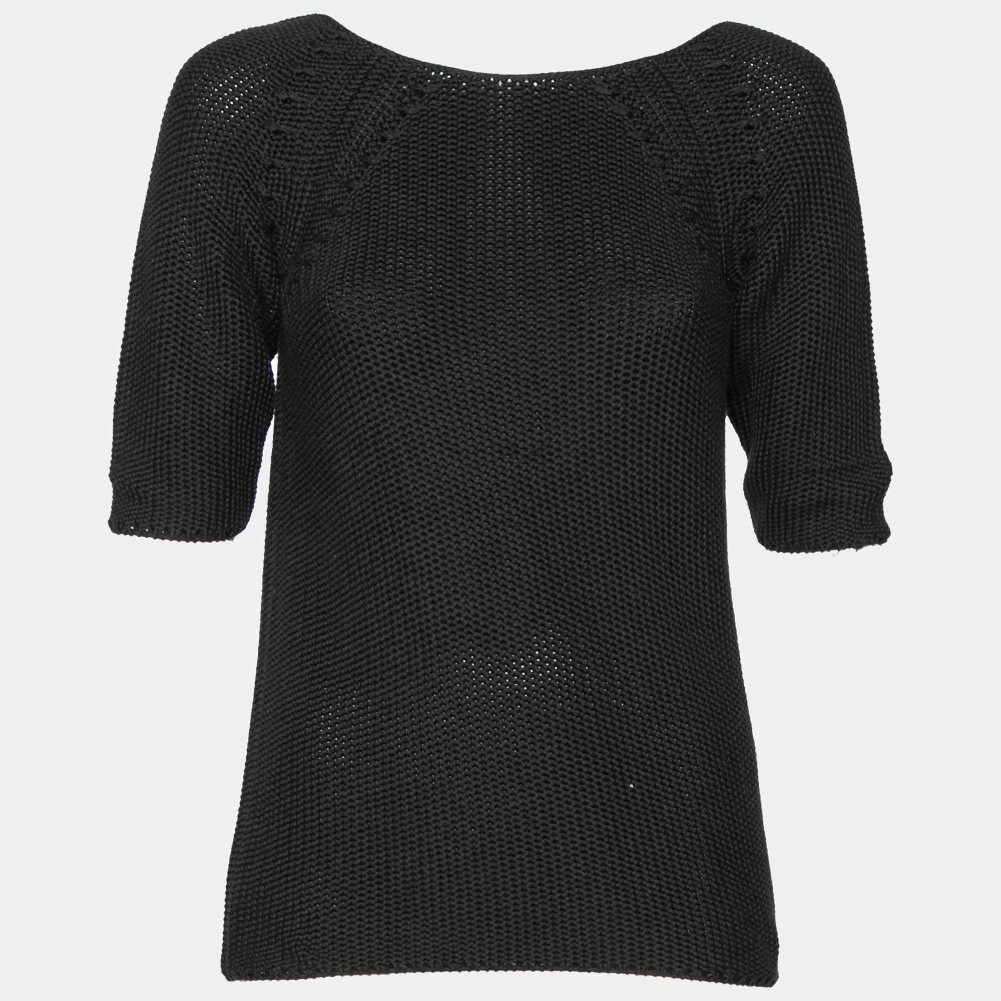 Hermes Black Cotton Knit Low Back Detail Sweater S