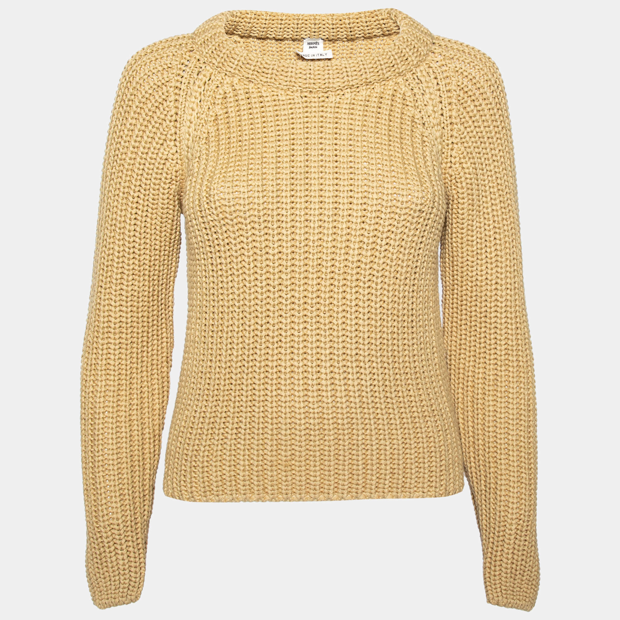 Hermes Beige Chunky Knit Long Sleeve Sweater S