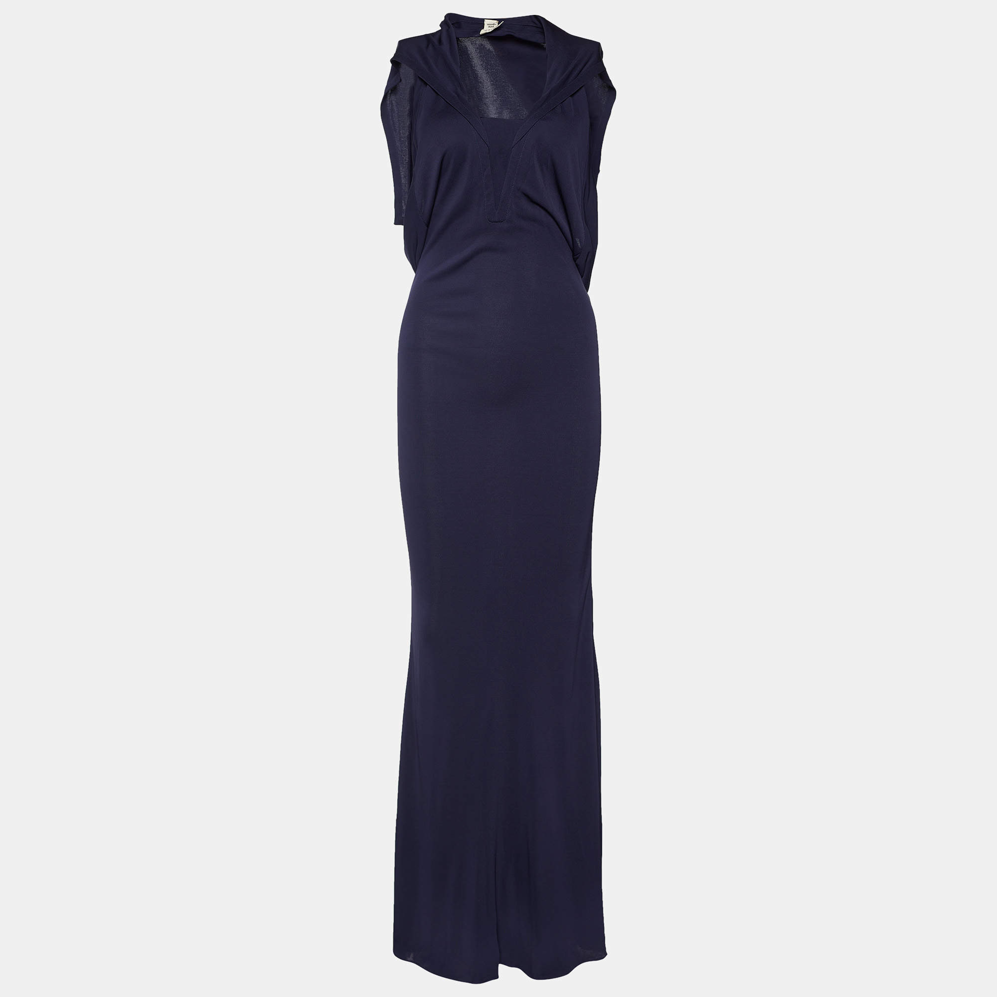 Hermès Deep Purple Jersey Open Back Knit Maxi Dress M