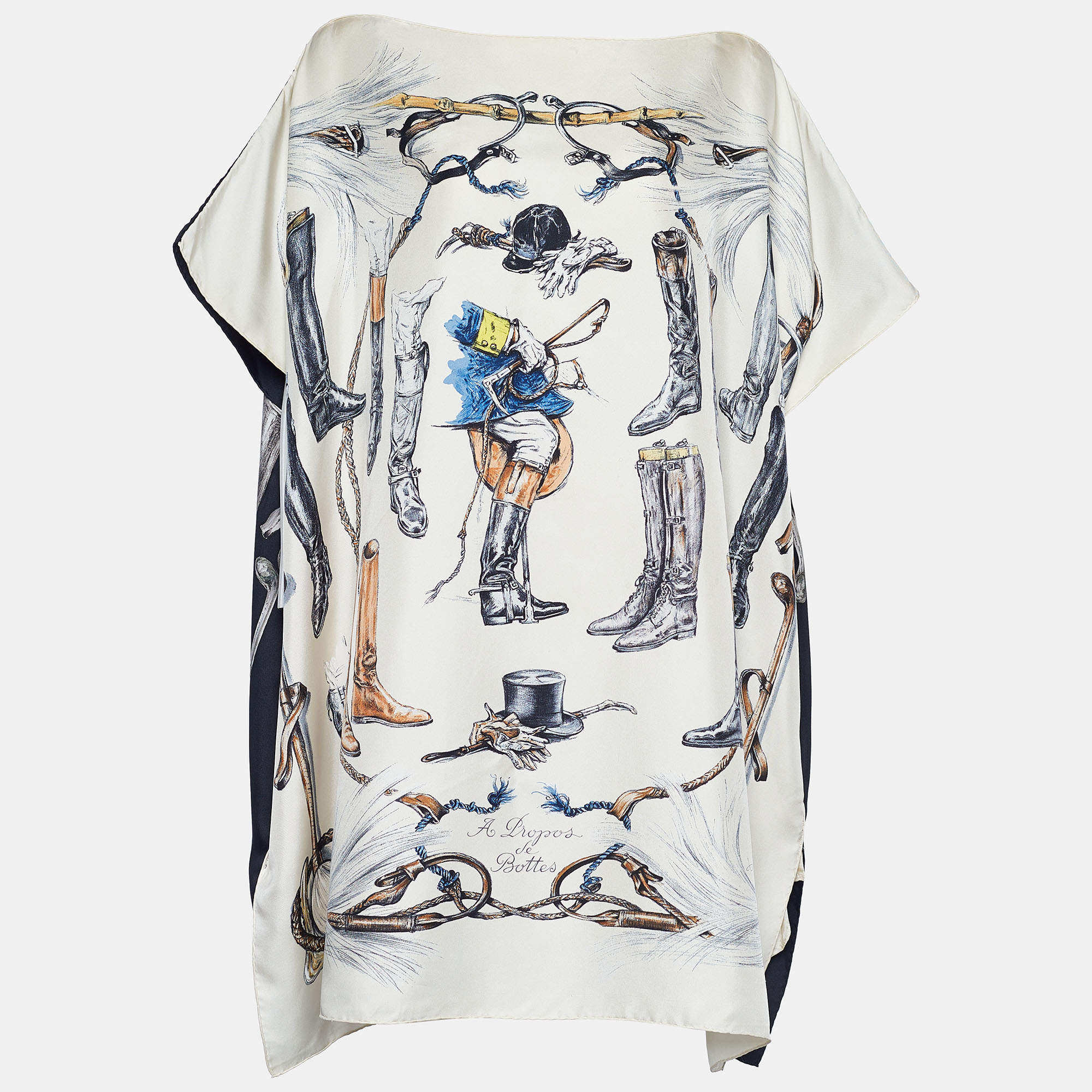 Hermes Ivory A Propos de Bottes Print Silk Tunic One Size