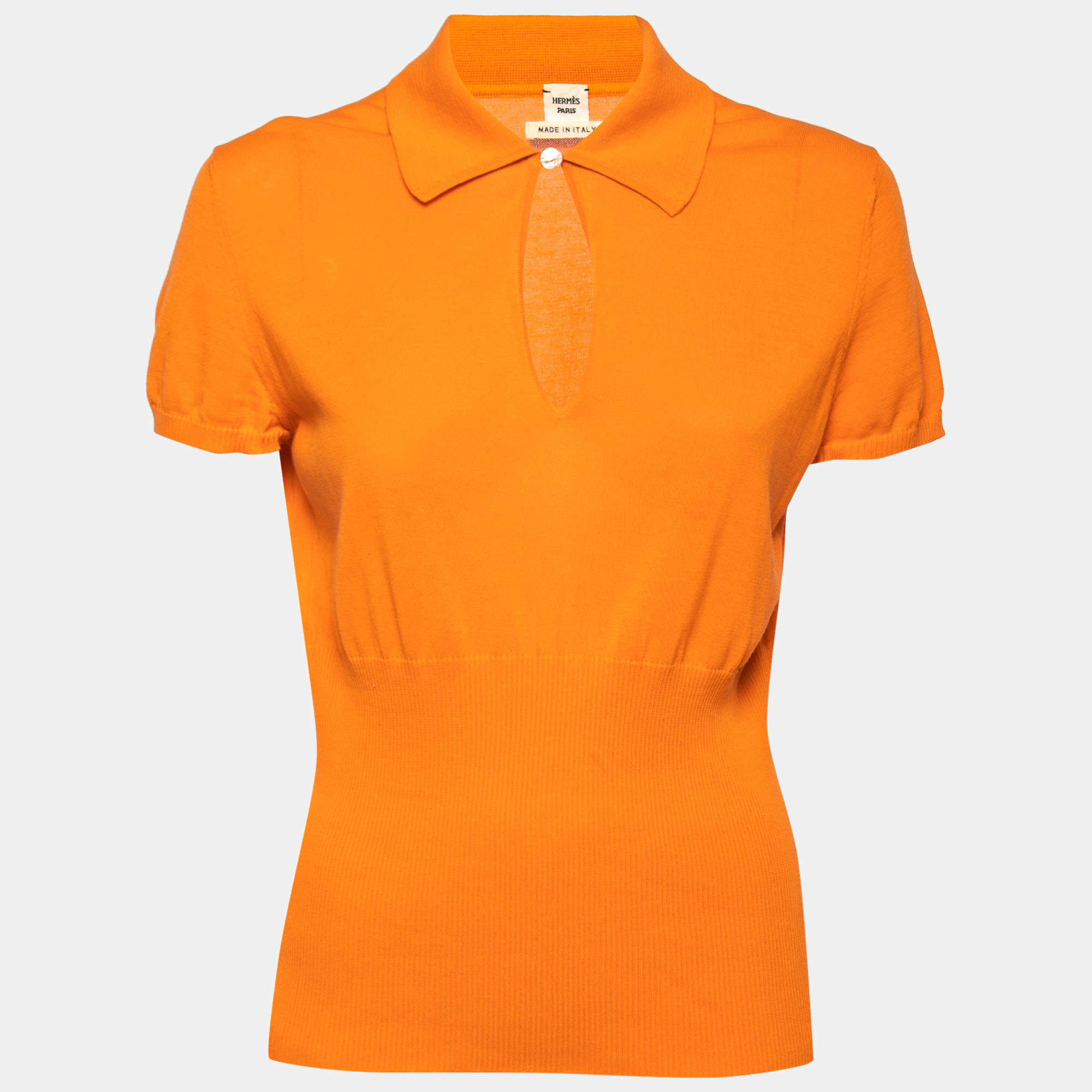 Pre Owned Hermes Orange Cotton Knit Short Sleeve Top XL