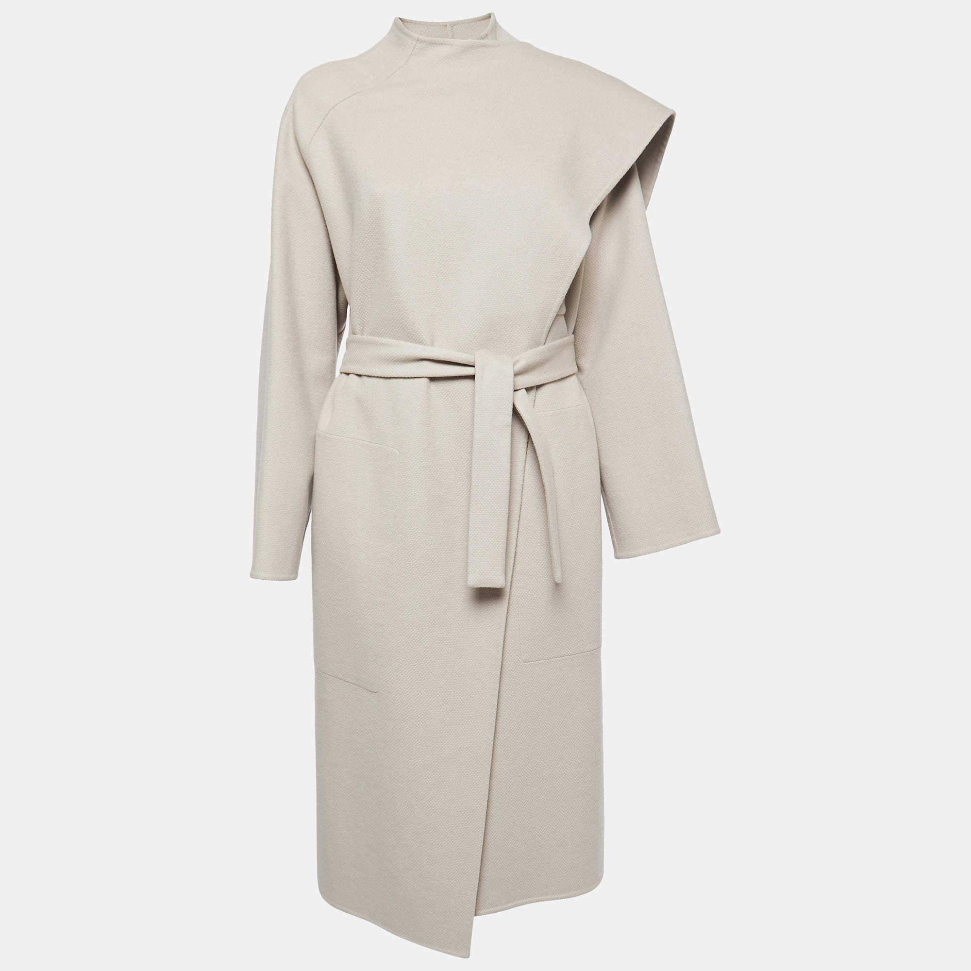 Pre Owned Hermes Beige Cashmere Asymmetric Peignoir Coat M
