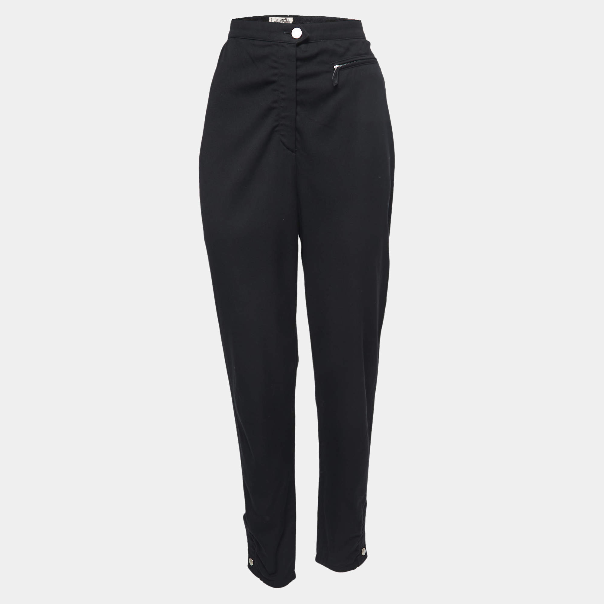 Pre Owned Hermes Black Cotton Tapered Leg Pants M