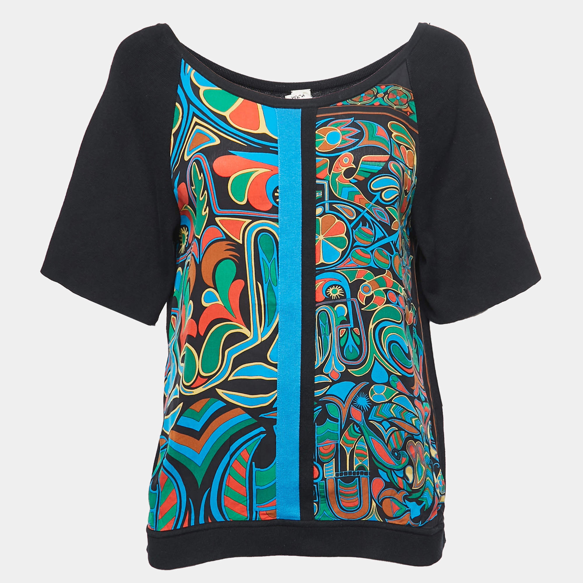 Hermes Black Printed Silk Blend Knit Half Sleeve T-Shirt M
