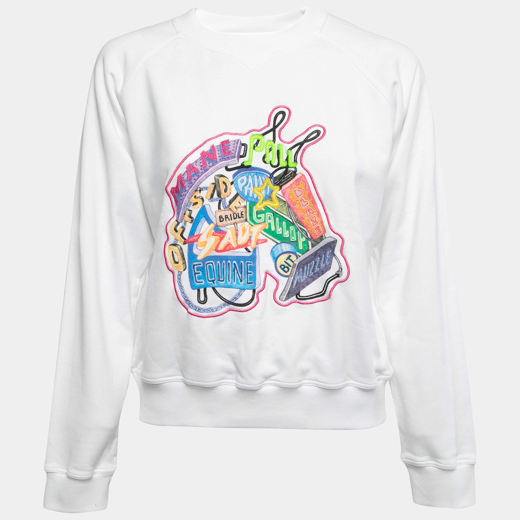 مملوكة مسبقًا Hermes White Cotton Chevaloscope Embroidered Sweatshirt M