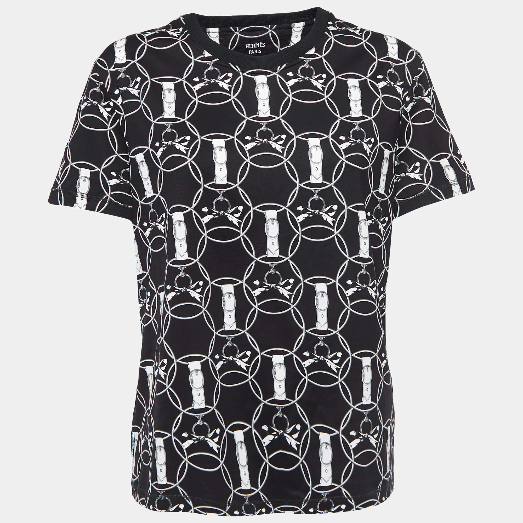 Pre Owned Hermès Black Promenade du Matin Cotton Crew Neck T-Shirt L