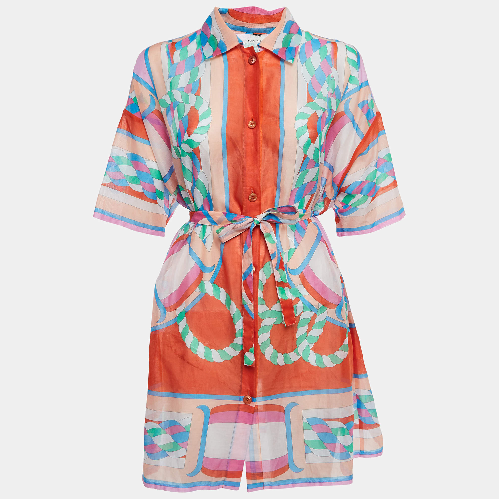 Hermès Multicolor Printed Cotton Canoe Pareo Tunic Dress S