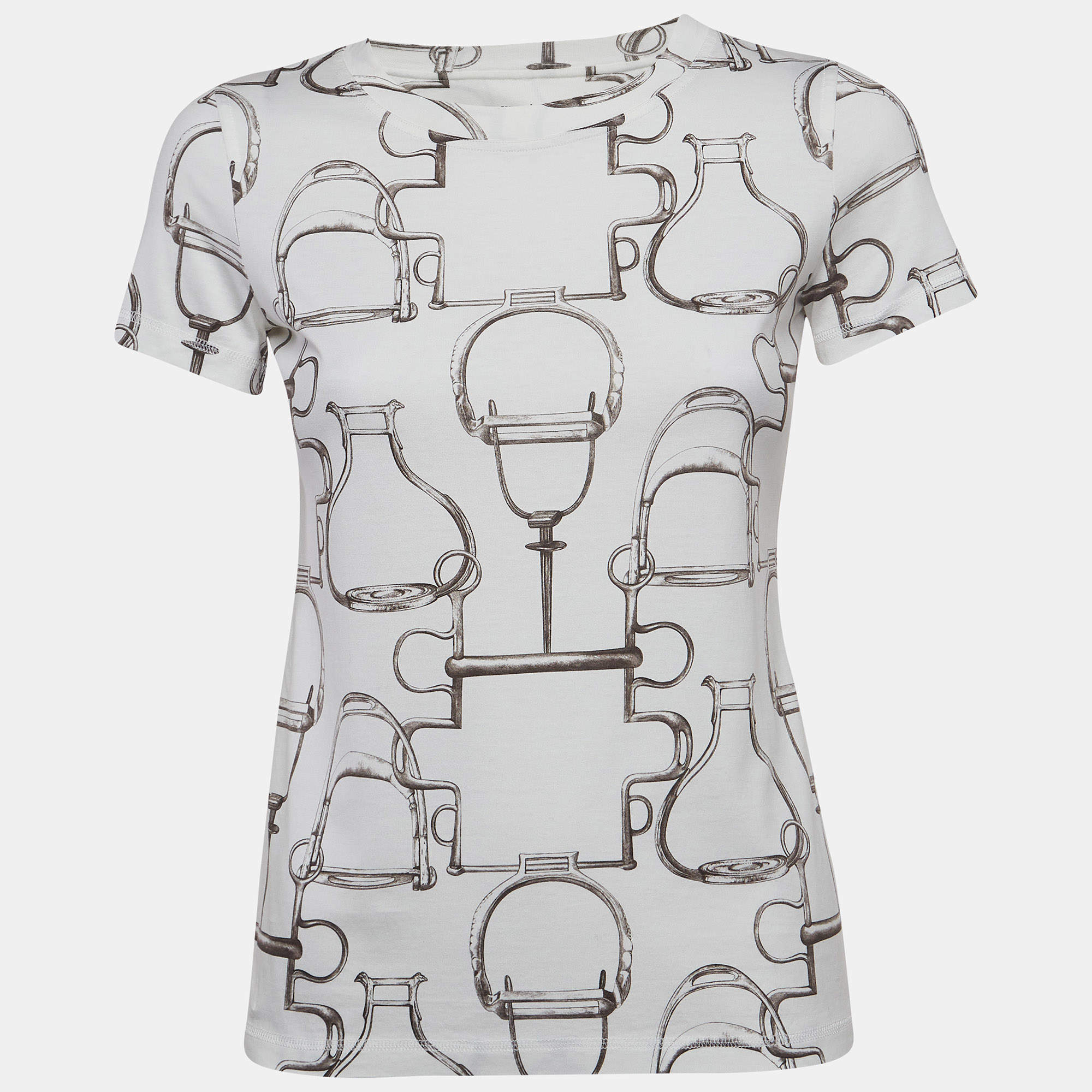 Hermès White Saddle Printed Cotton Crew Neck T-Shirt S