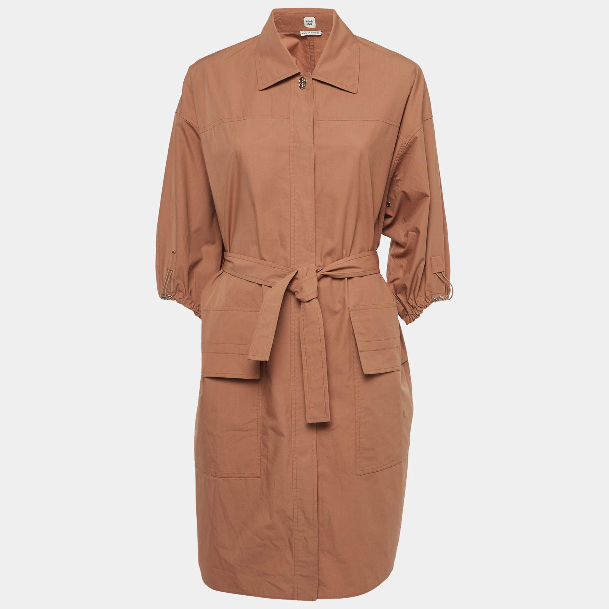 Hermès Light Brown Cotton Belted Short Dress S