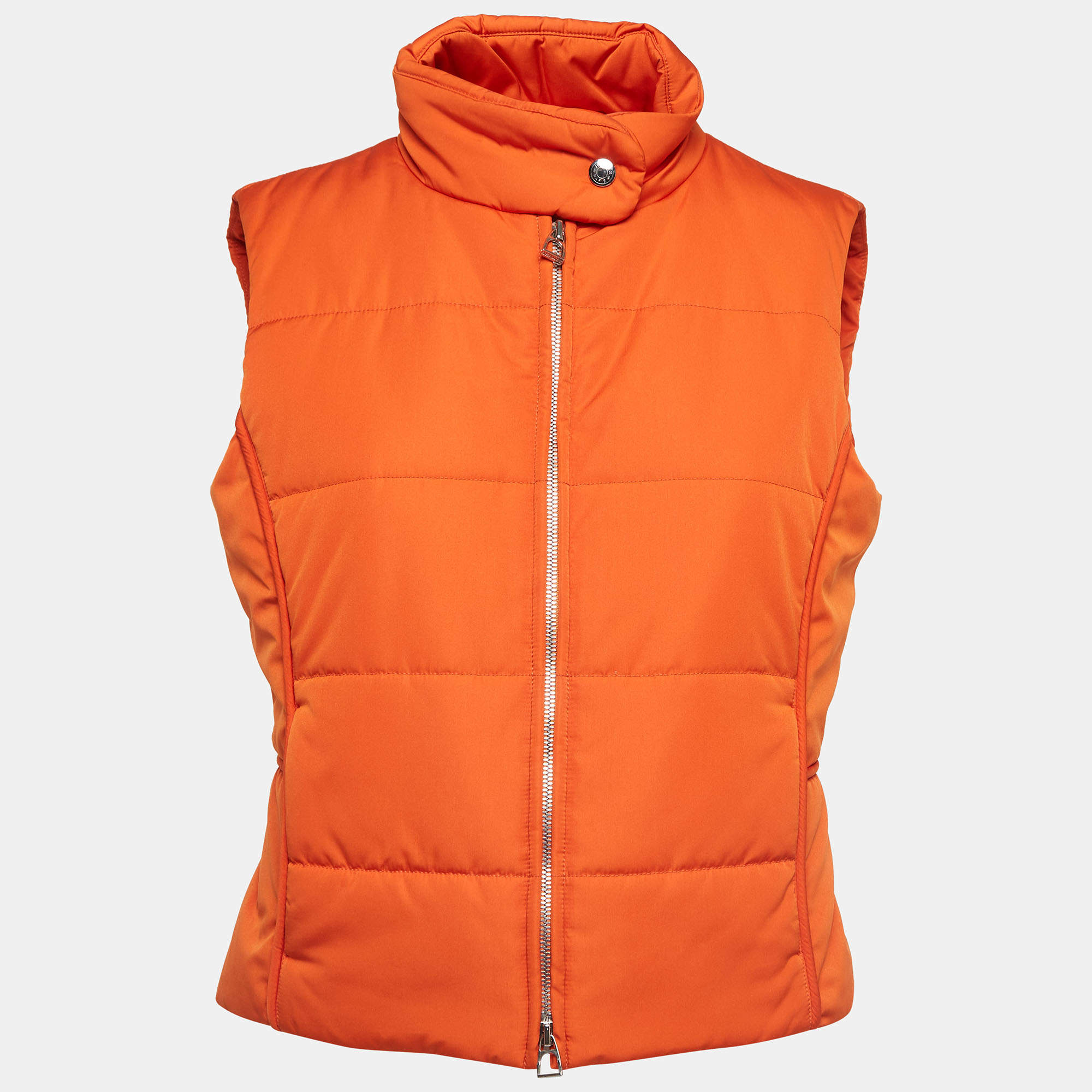 Hermès Orange Synthetic Sleeveless Quilted Vest M