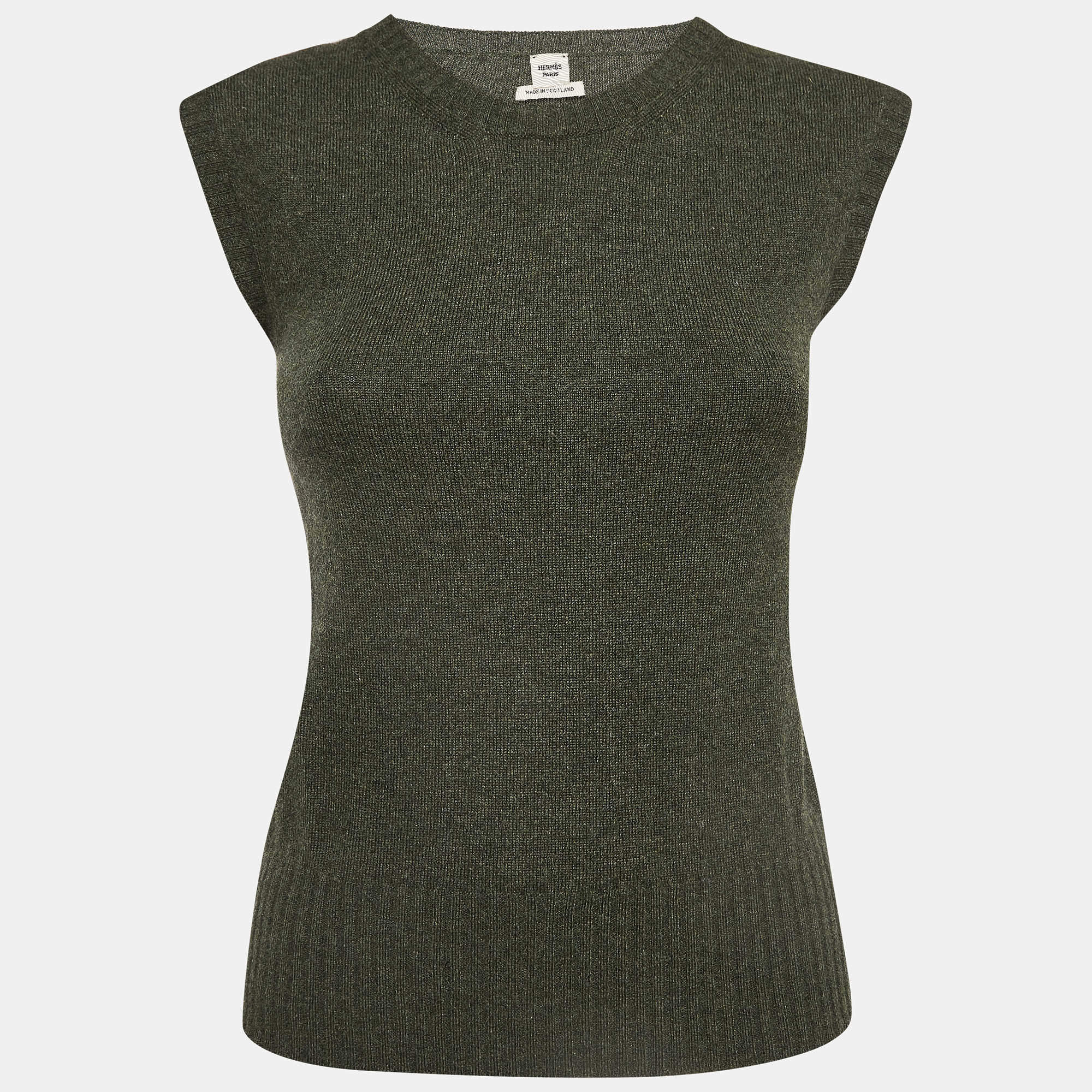 Hermes Olive Green Cashmere Knit Sweater Vest S