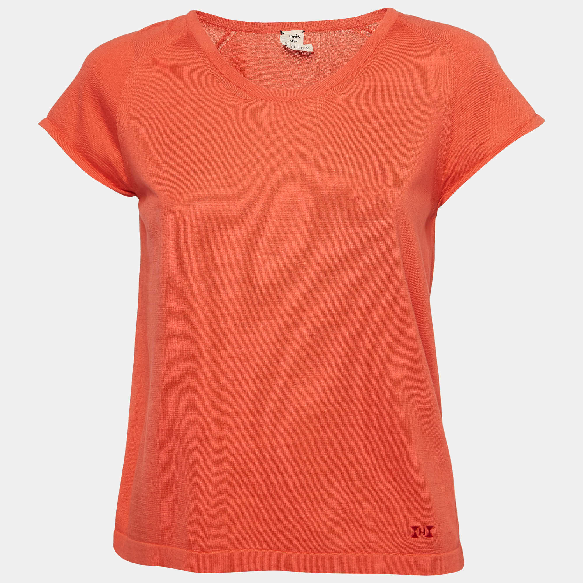 Hermes Coral Pink Knit Raglan Sleeve Top M