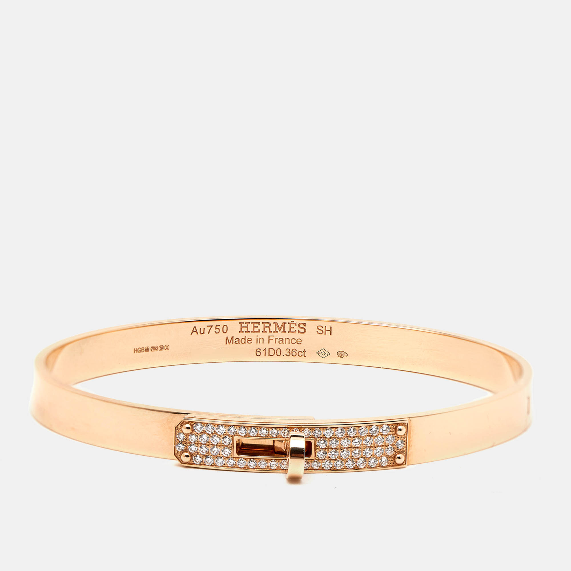 Pre Owned Hermes Kelly Small Model Diamond 18K Rose Gold Bracelet SH