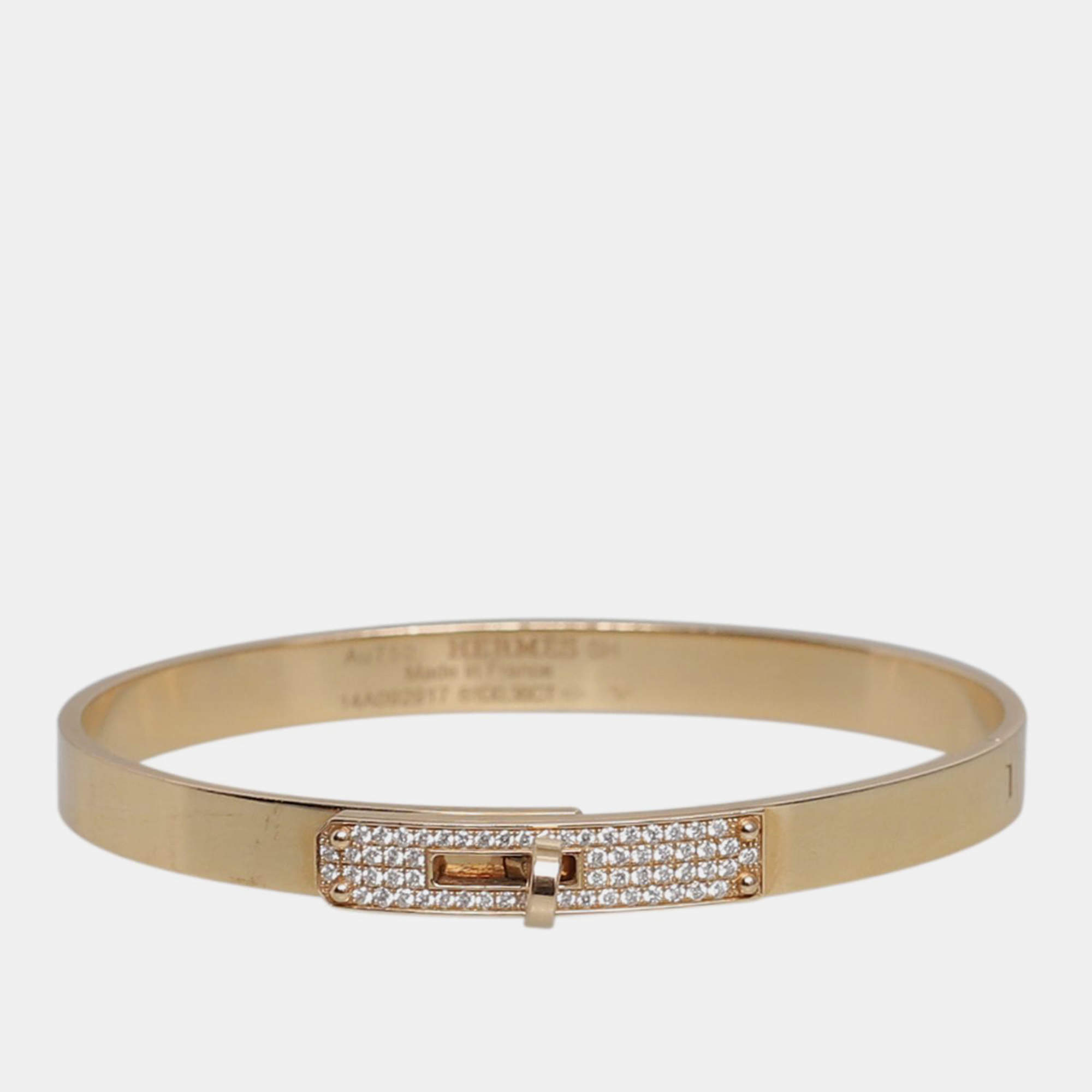 Hermes 18K Gold Diamond Buckle Kelly Bracelet