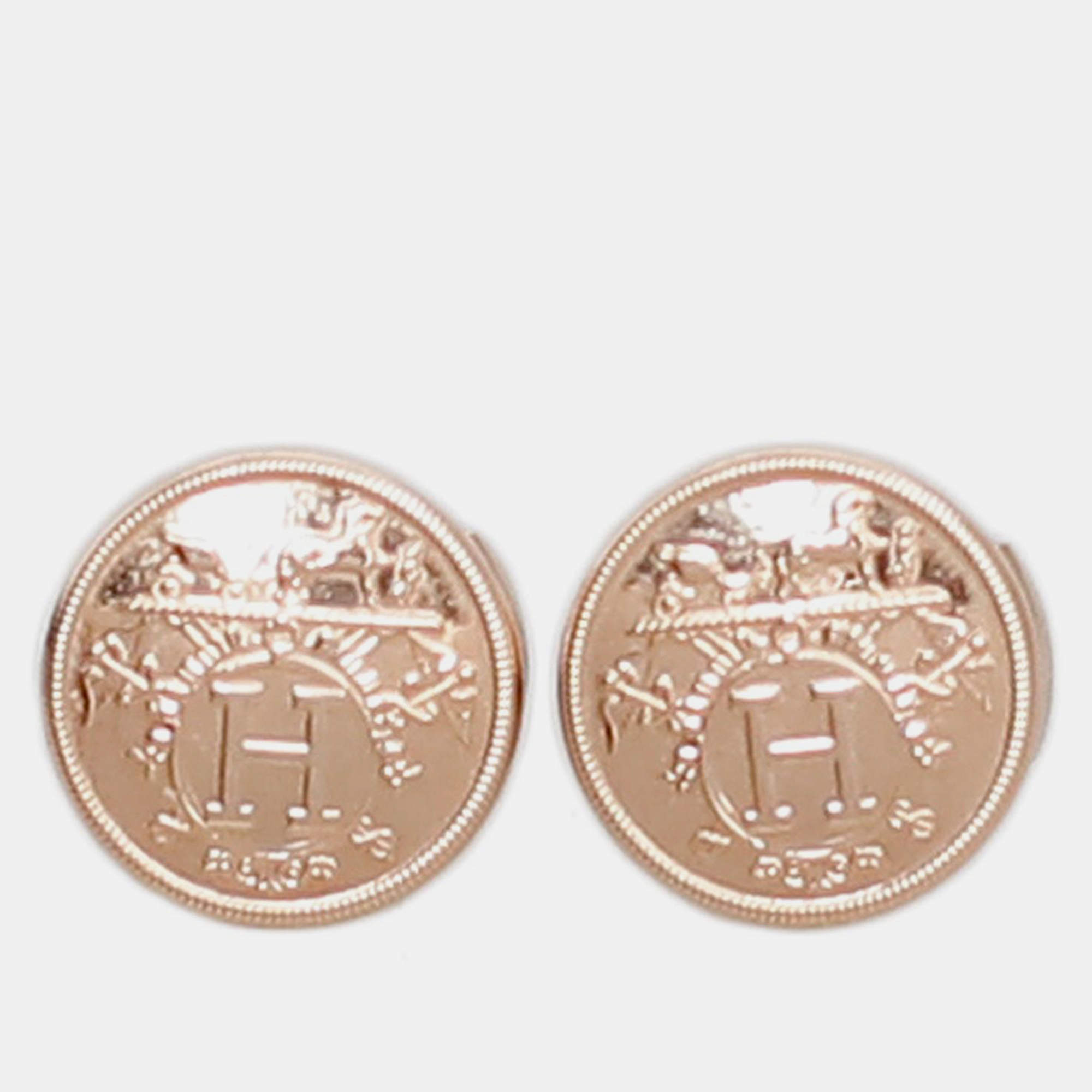 Hermes Rose Gold Ex-Libris Stud Earrings