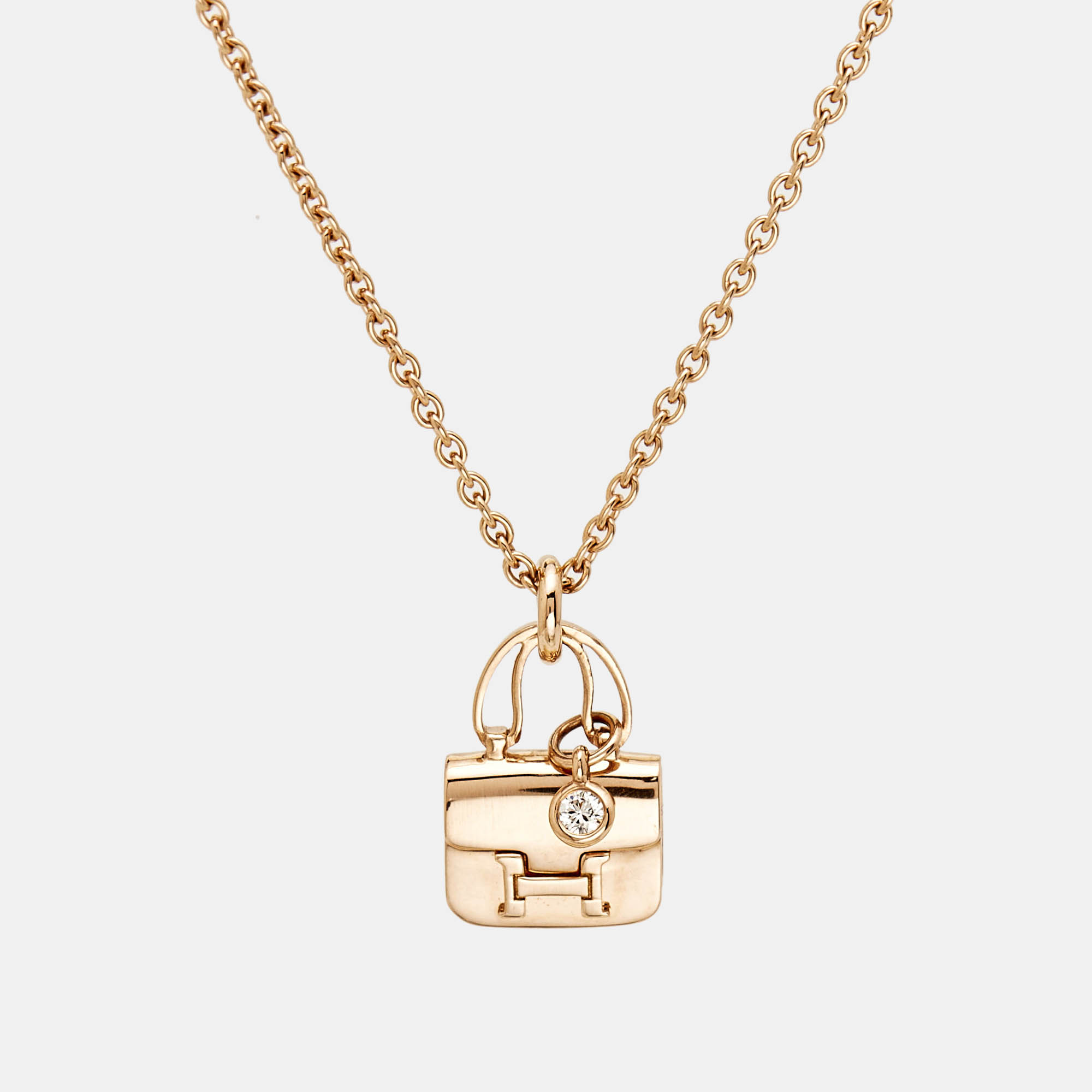 Hermes Amulettes Constance Diamond 18k Rose Gold Necklace