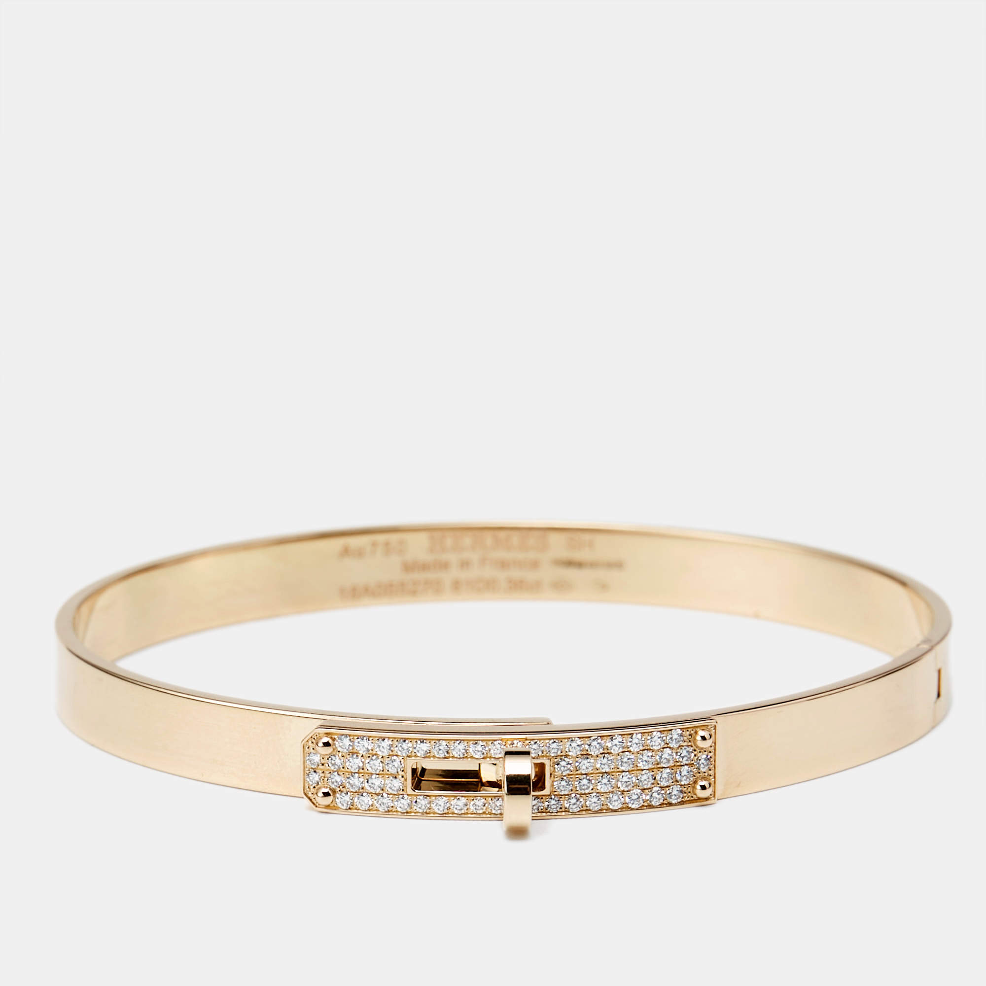 Pre Owned Hermes Kelly Small Model Diamond 18K Rose Gold Bracelet SH