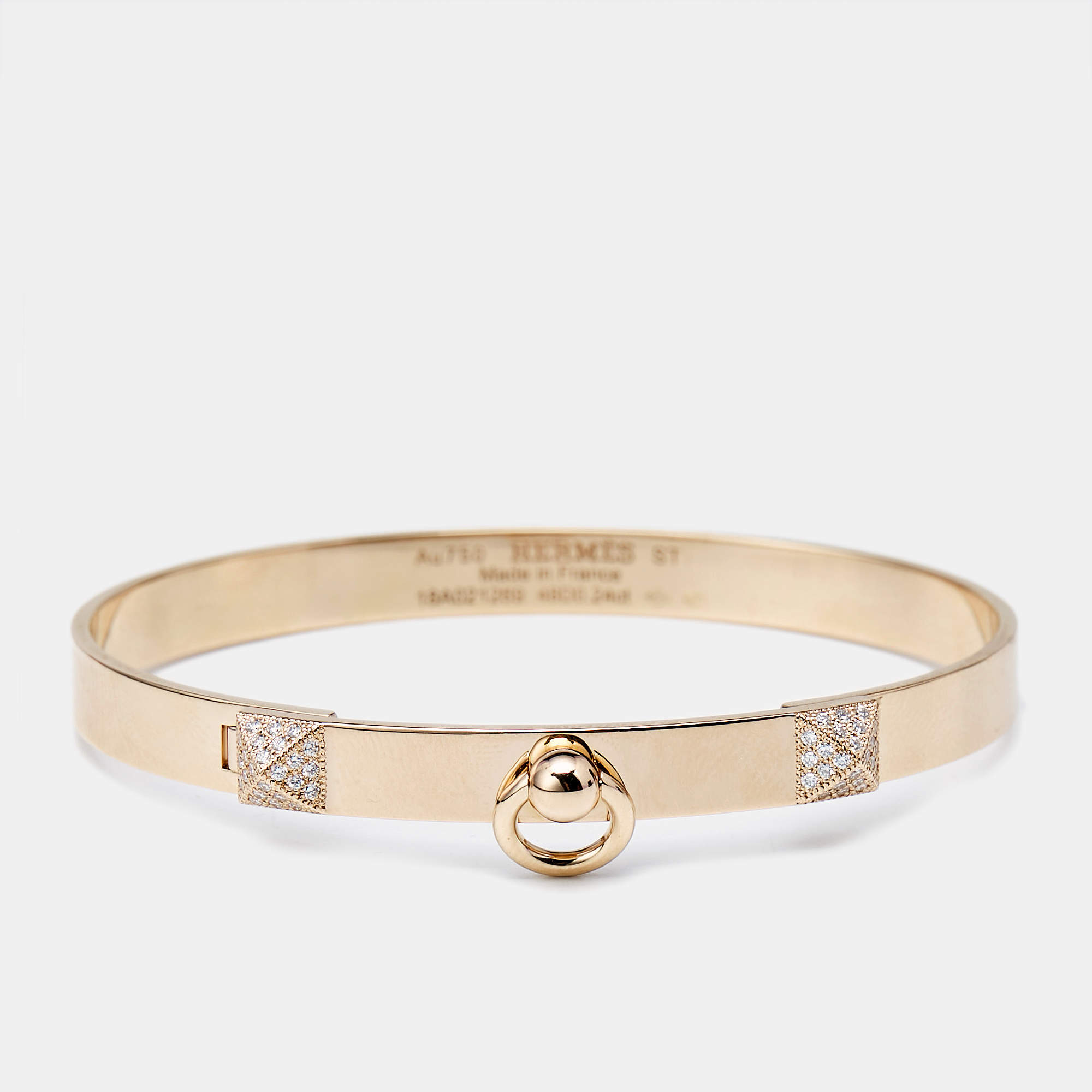 Hermes Collier De Chien Diamonds 18k Rose Gold Bracelet ST