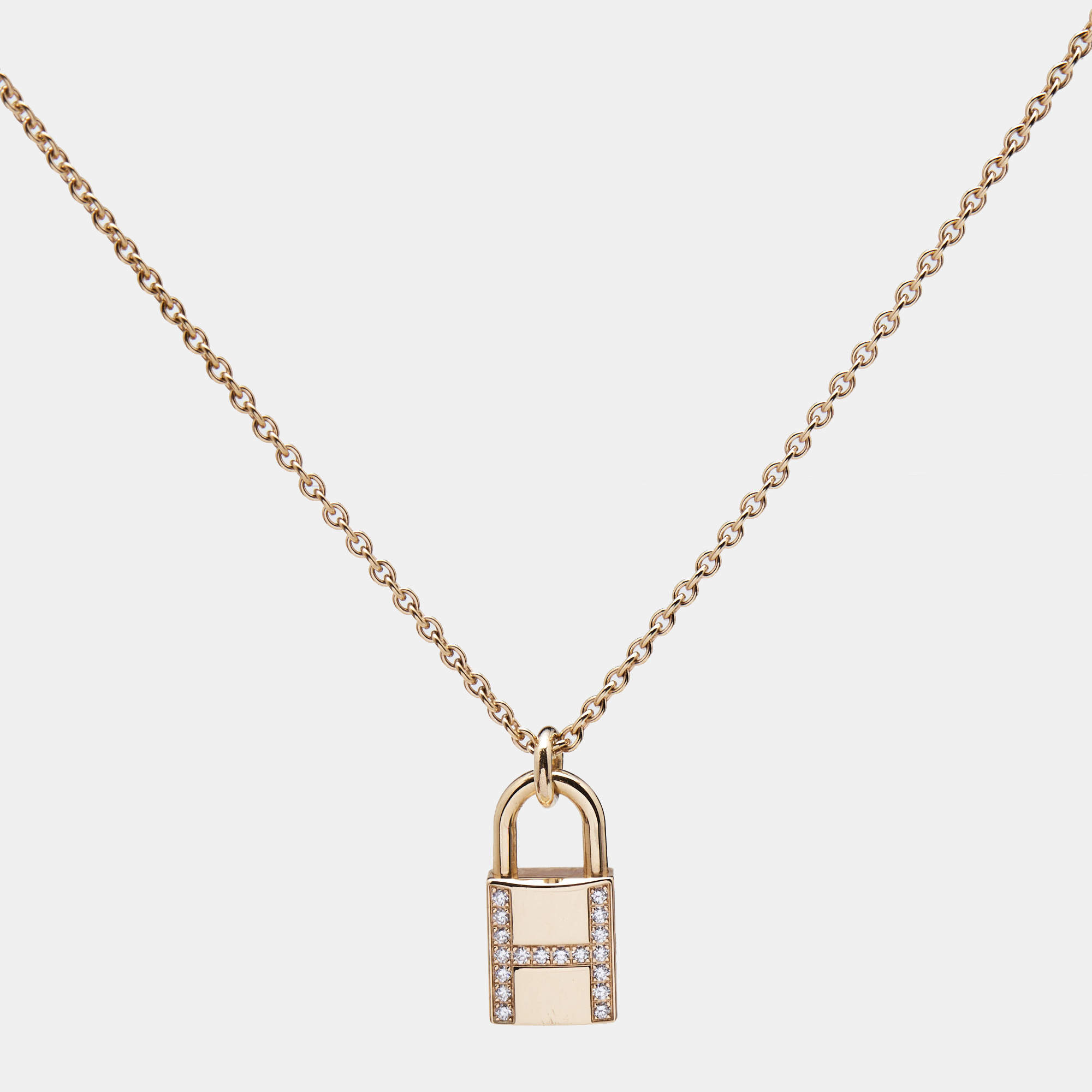 Pre Owned Hermes Kelly Cadenas Diamonds 18k Rose Gold Pendant Necklace