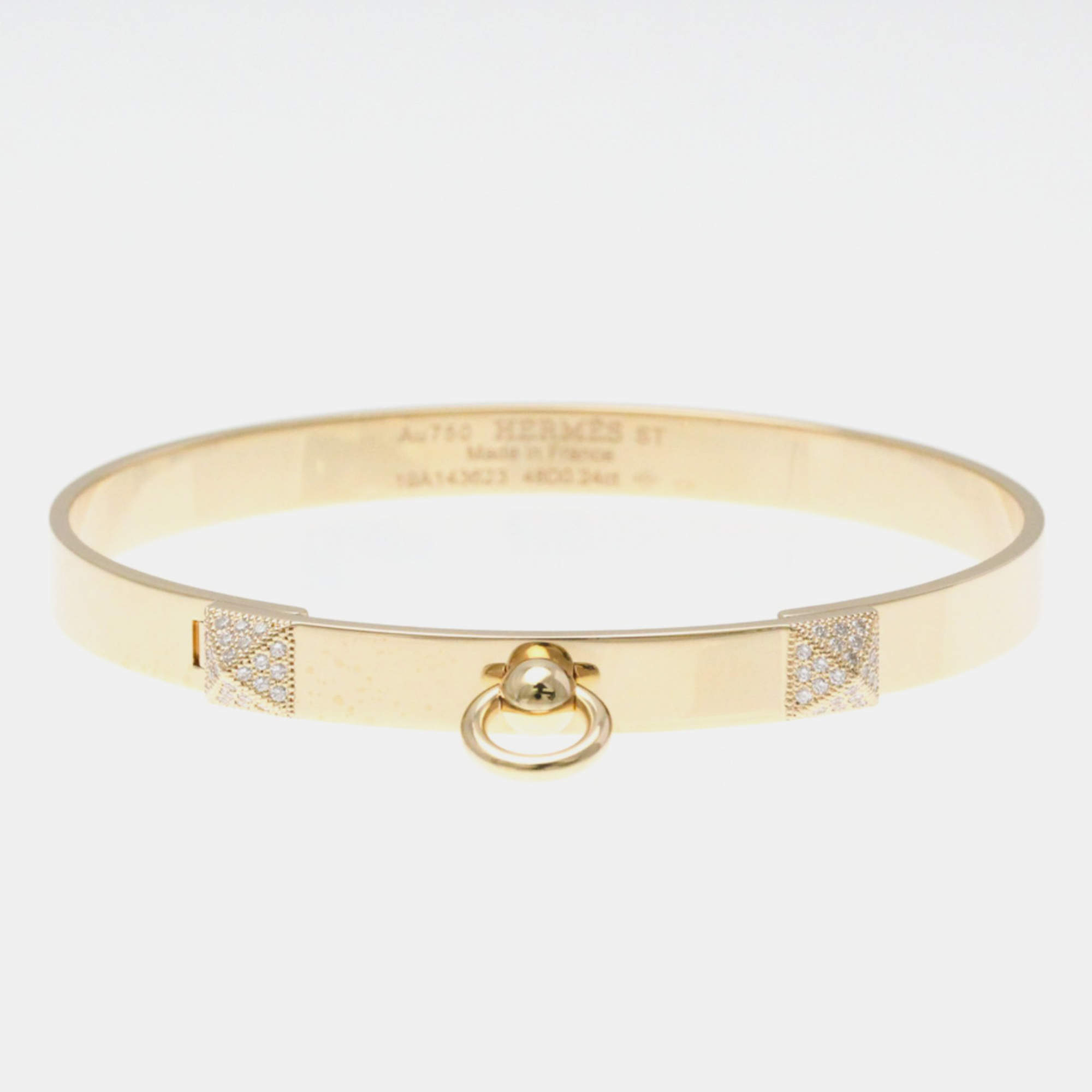 Hermes 18K Pink Gold Diamond Collier De Chien PM Diamond Bangle Carat/0.24