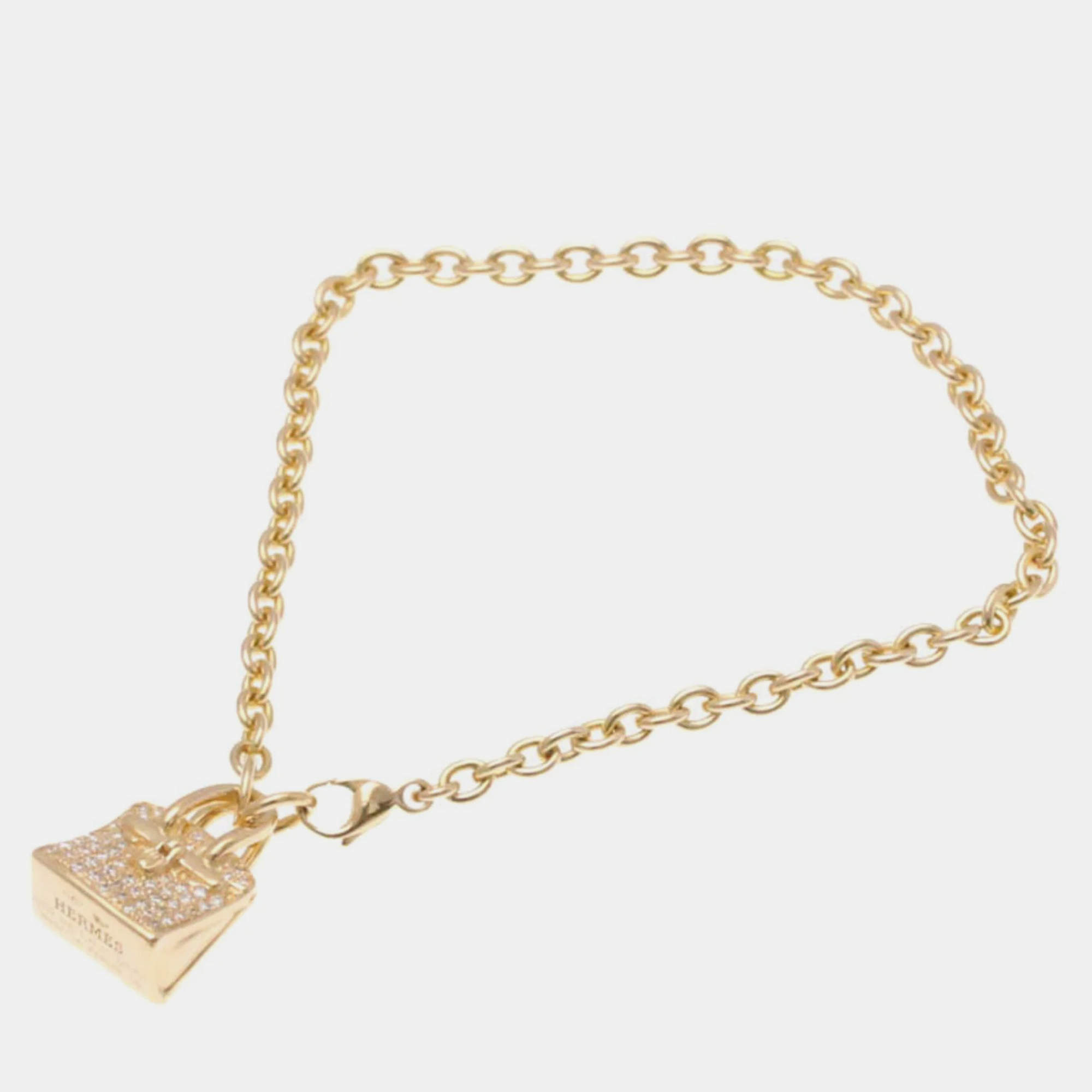 Hermes 18K Pink Gold Amulettes Kelly Diamond Charm Bracelet