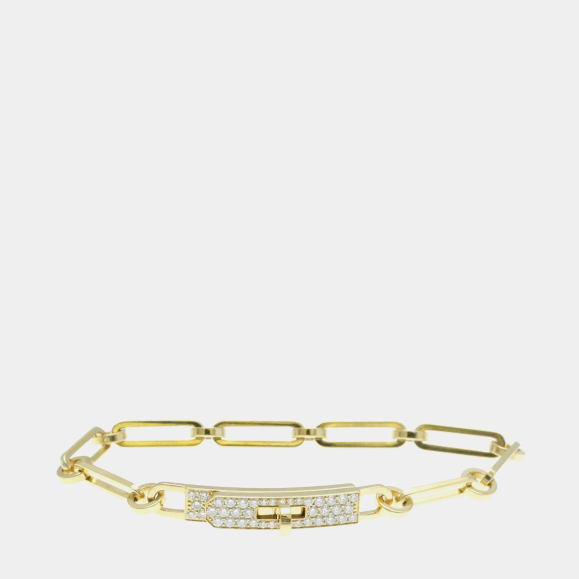 Hermes 18K Yellow Gold Diamond Kelly PM Charm Bracelet 