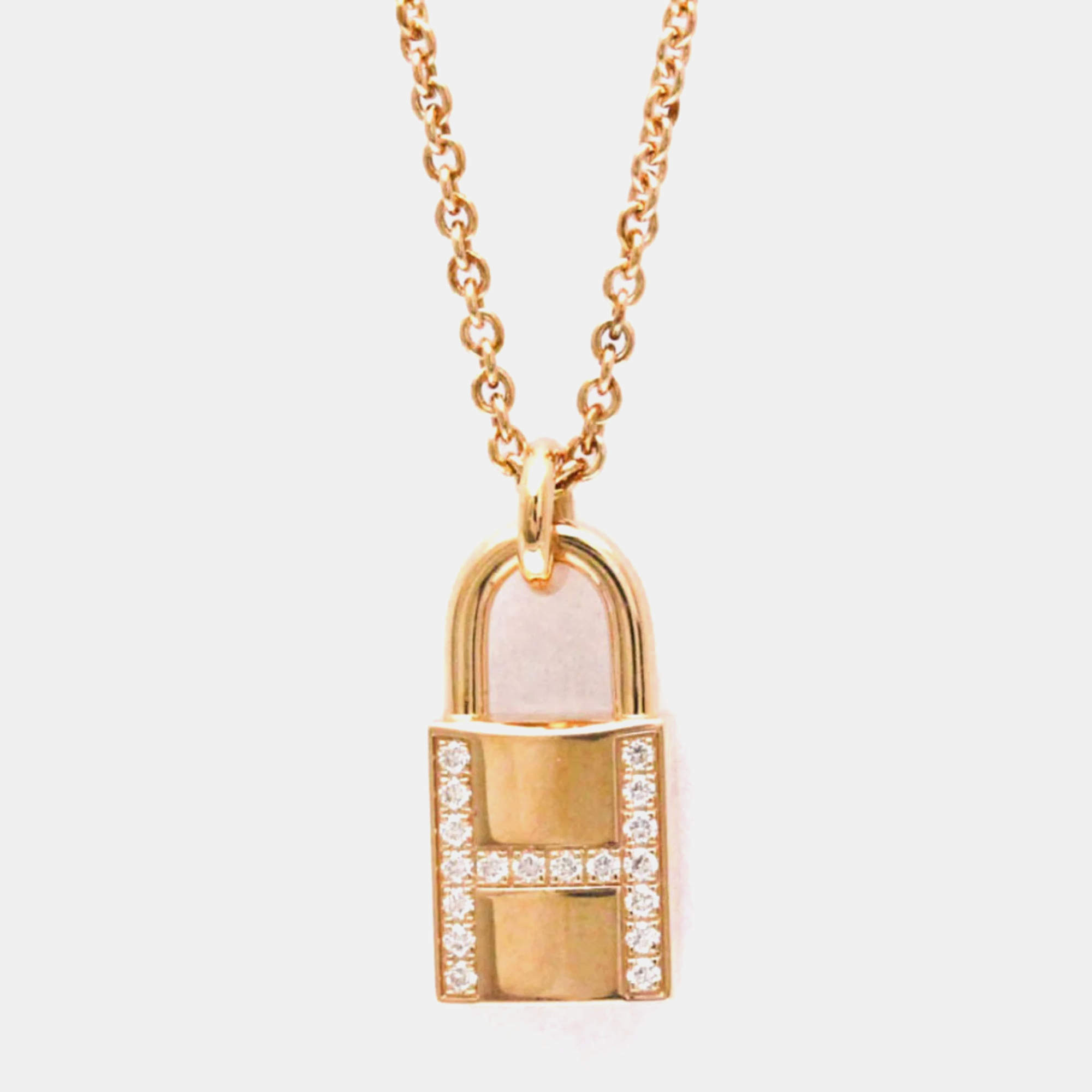 Pre Owned Hermes Cadena 18K Rose Gold Diamond Pendant Necklace