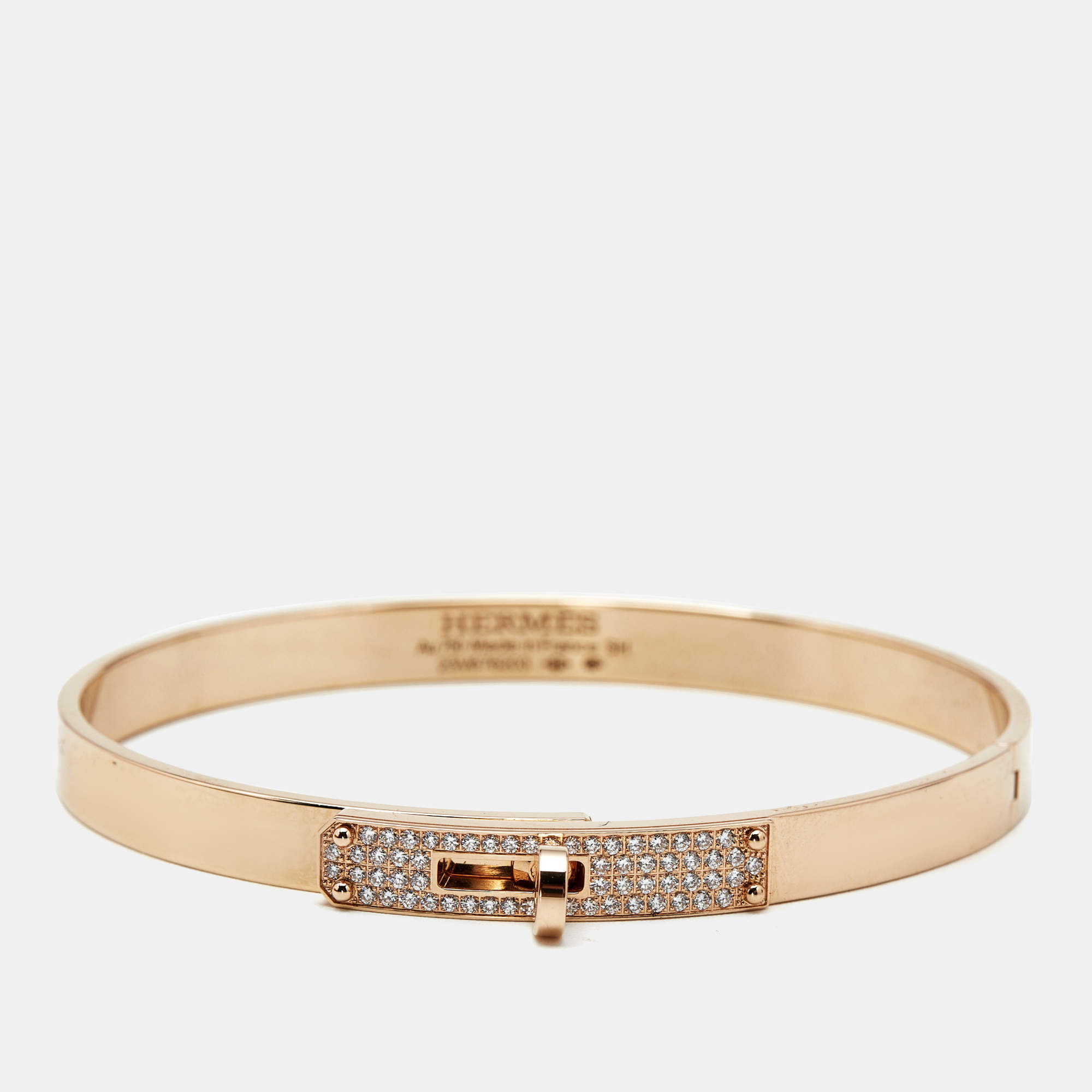 Pre Owned Hermes Kelly Diamonds 18k Rose Gold Small Model Bracelet SH