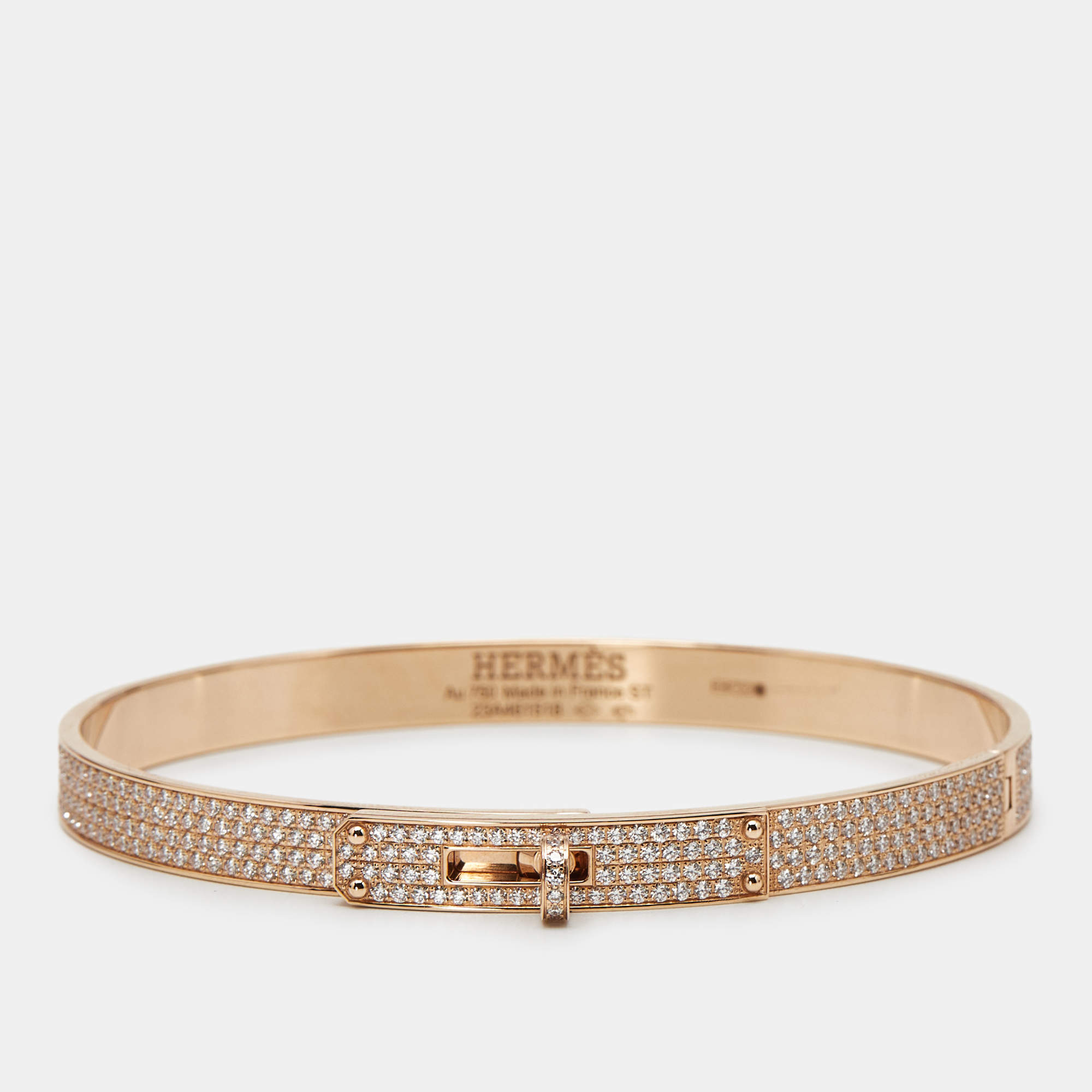 Pre Owned Hermes Kelly Diamonds 18k Rose Gold Small Model Bracelet
