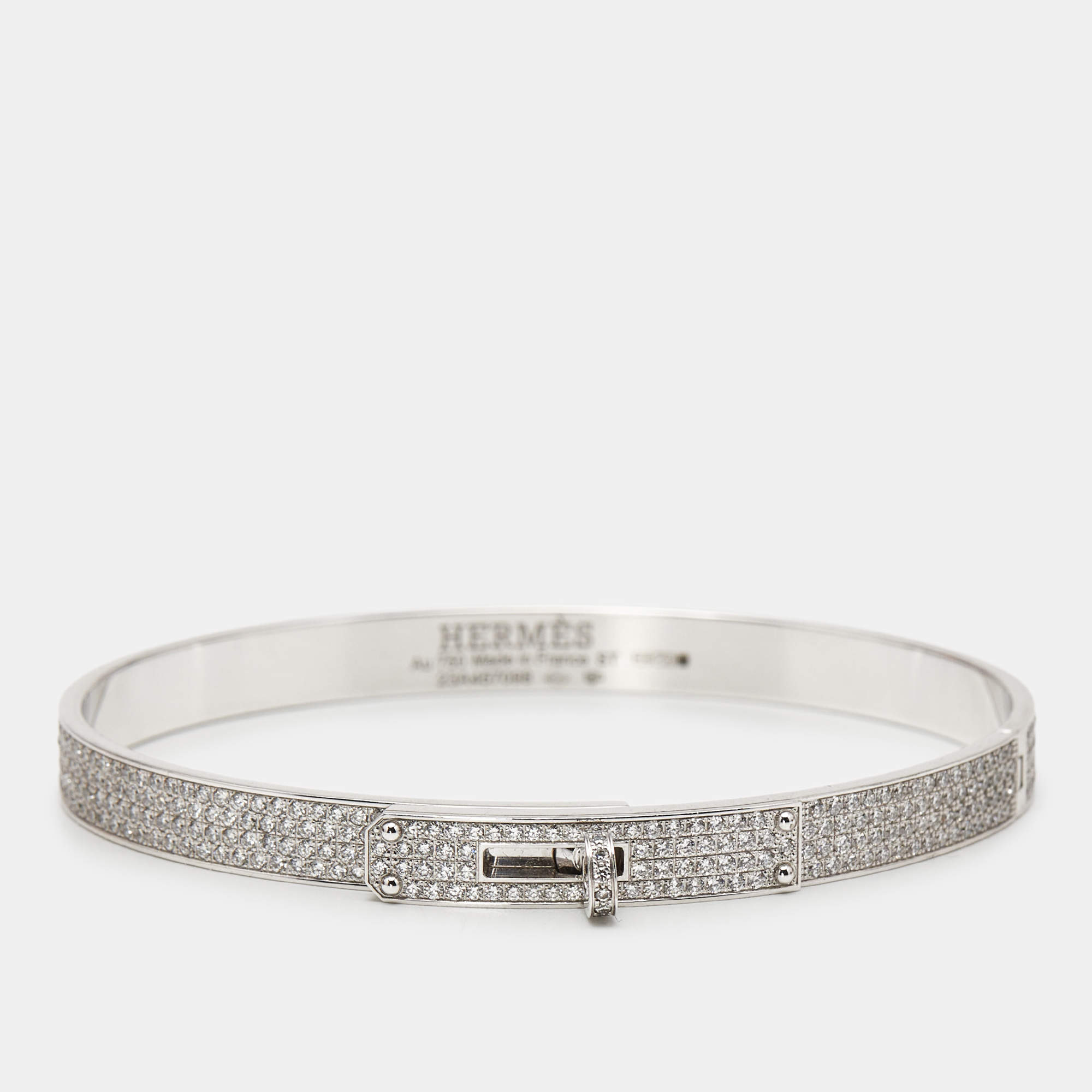 Pre Owned Hermes Kelly Diamonds 18k White Gold Small Model Bracelet
