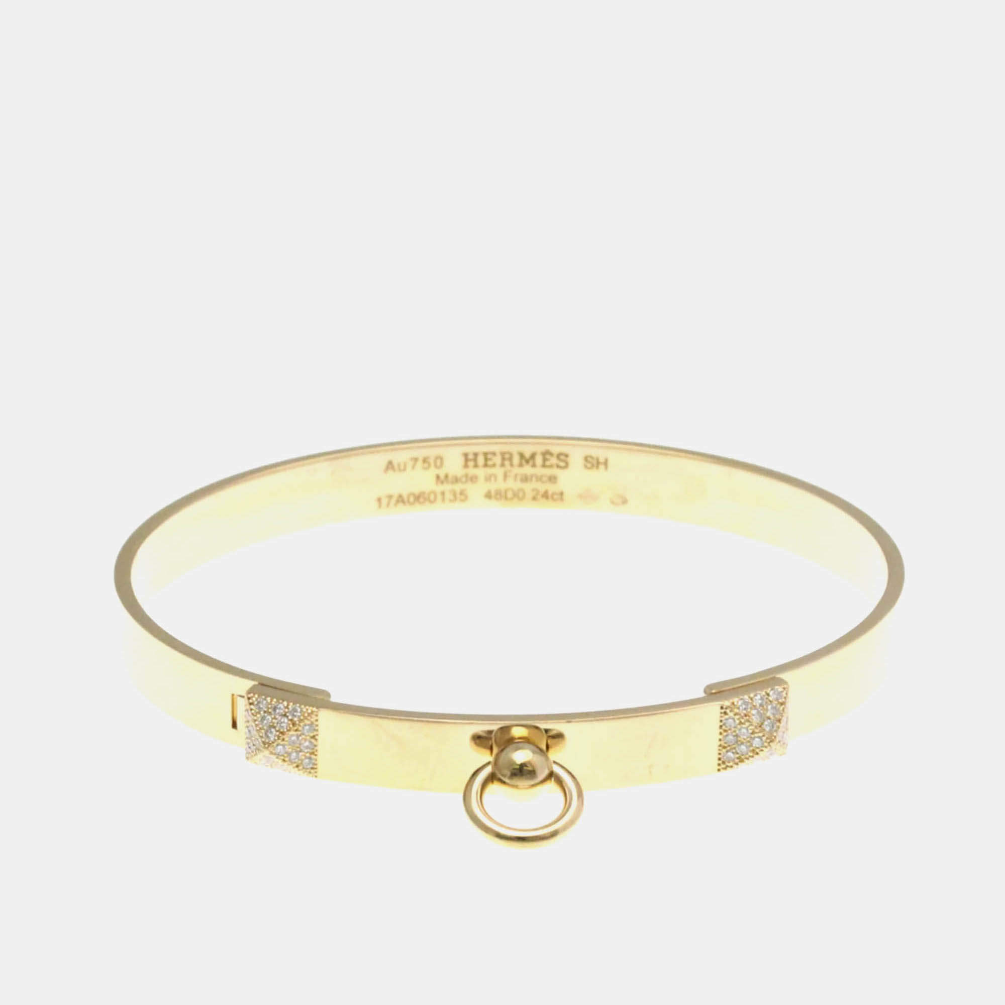 Pre Owned Hermes Collier De Chien PM Pink Gold 18K Carat/0.24 Diamond Bangle