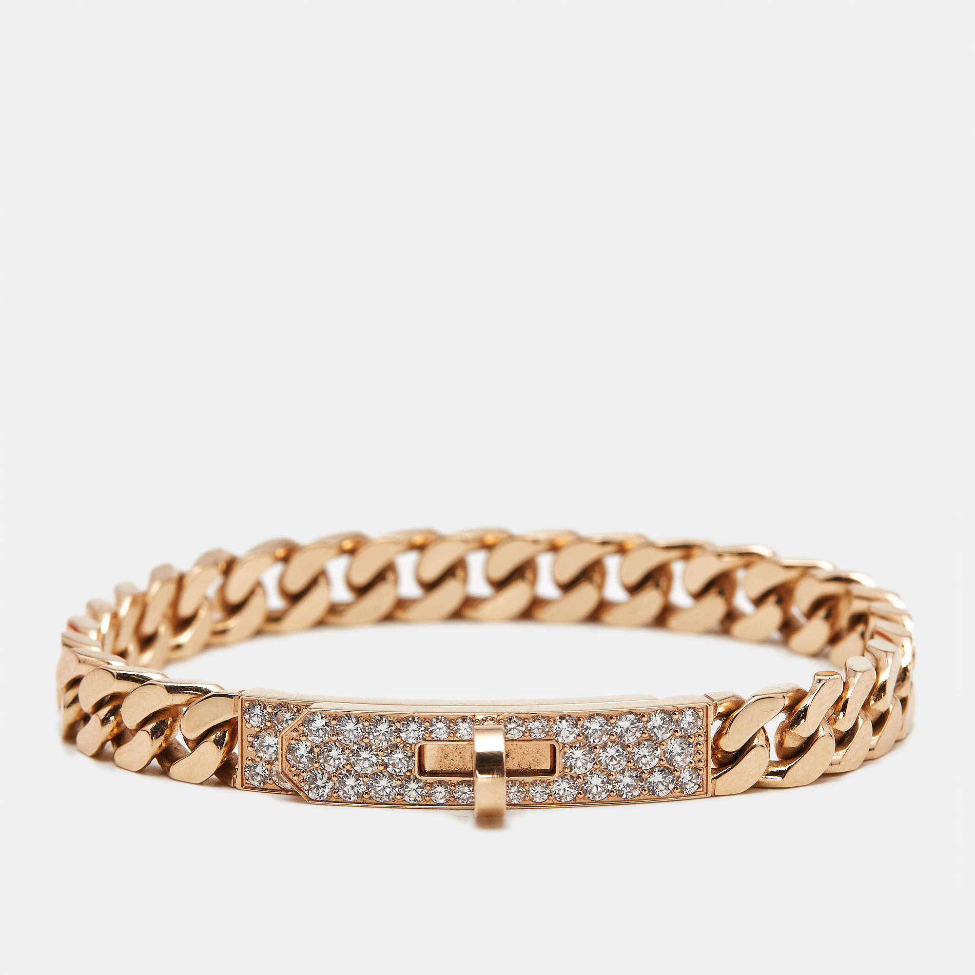Pre Owned Hermès Kelly  Gourmette Link Diamonds 18k Rose Gold Bracelet