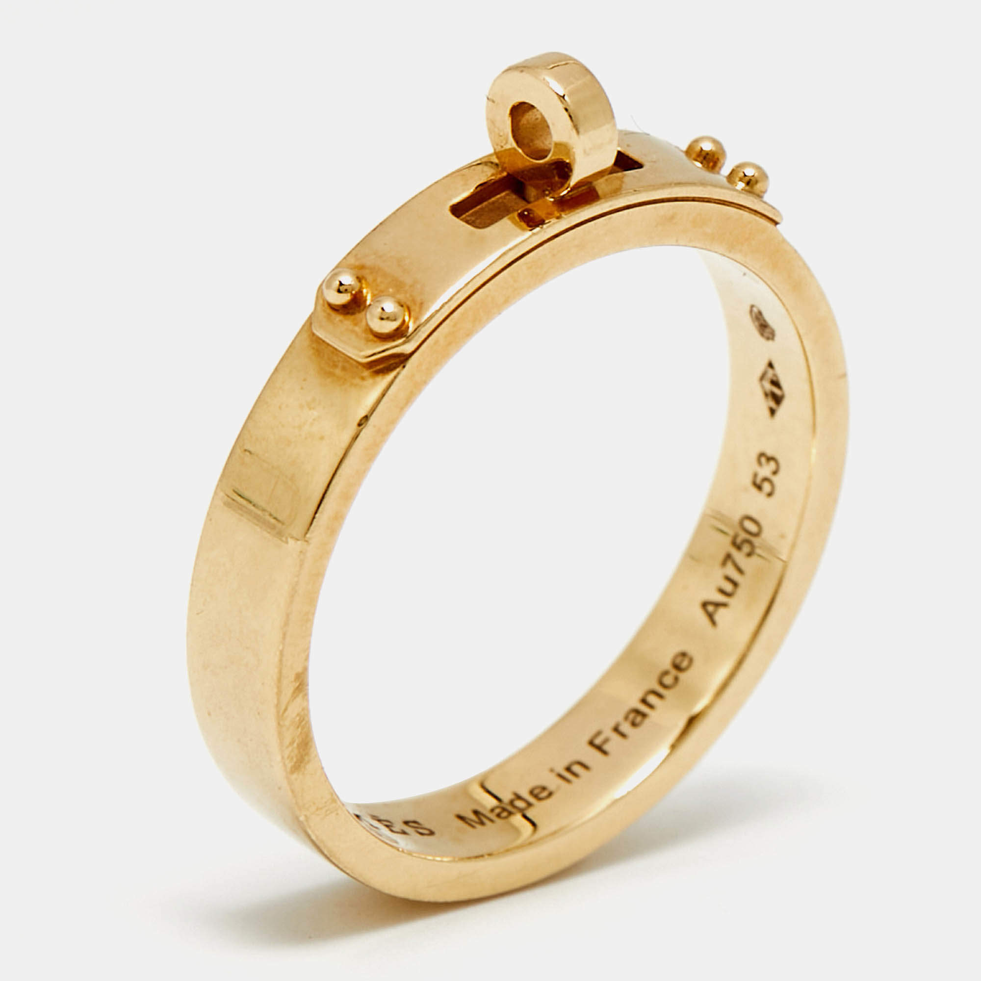 Pre Owned  Hermes Kelly 18K Rose Gold Narrow Band Ring Size 53