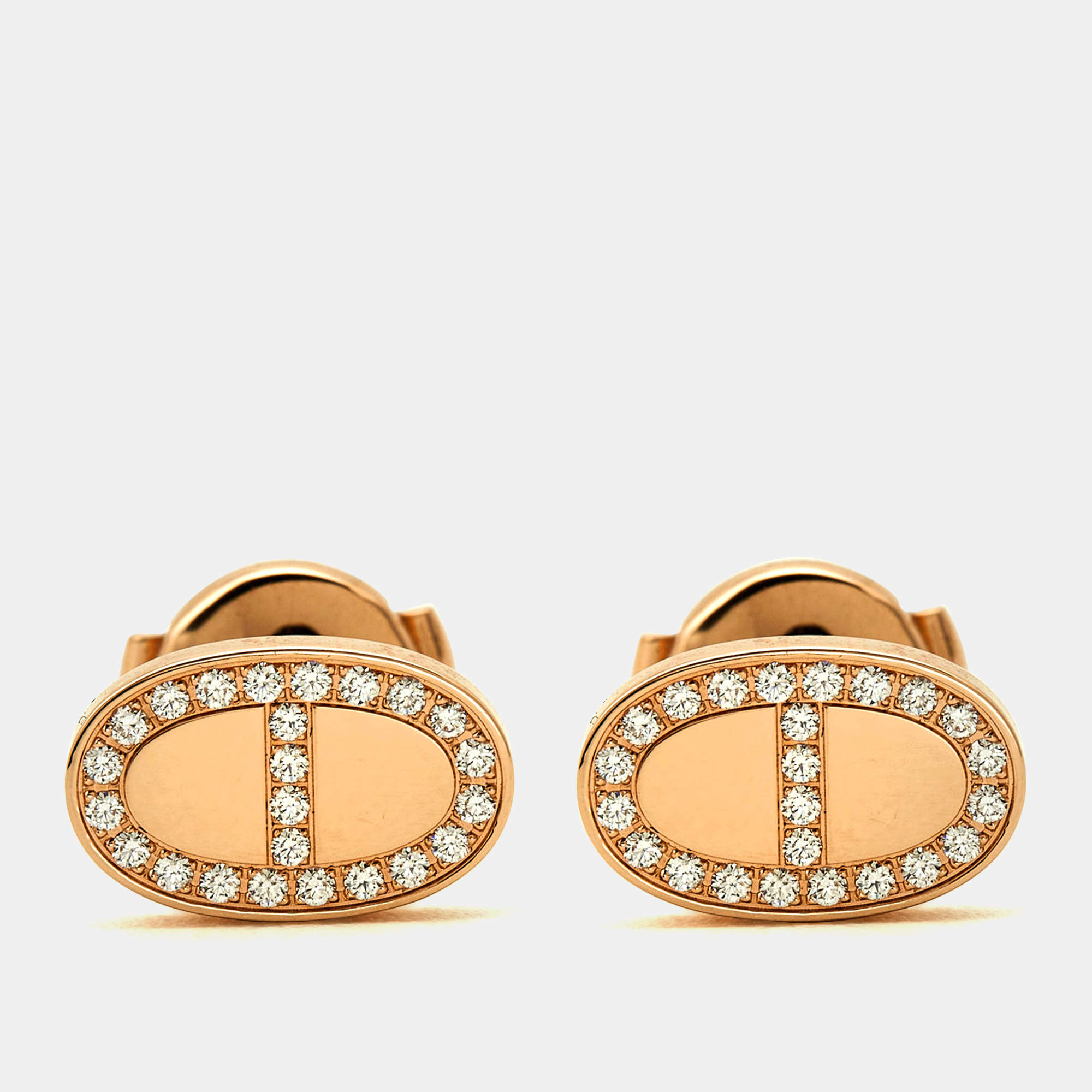 Pre Owned Hermès Chaine  d'ancre Contour Diamonds 18k Rose Gold Earrings